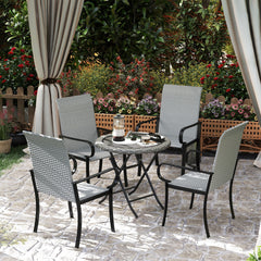 Outsunny Set of 4 Outdoor Wicker Dining Chairs with Armrest, Steel Frame, High Back and Deep Seating, Gray