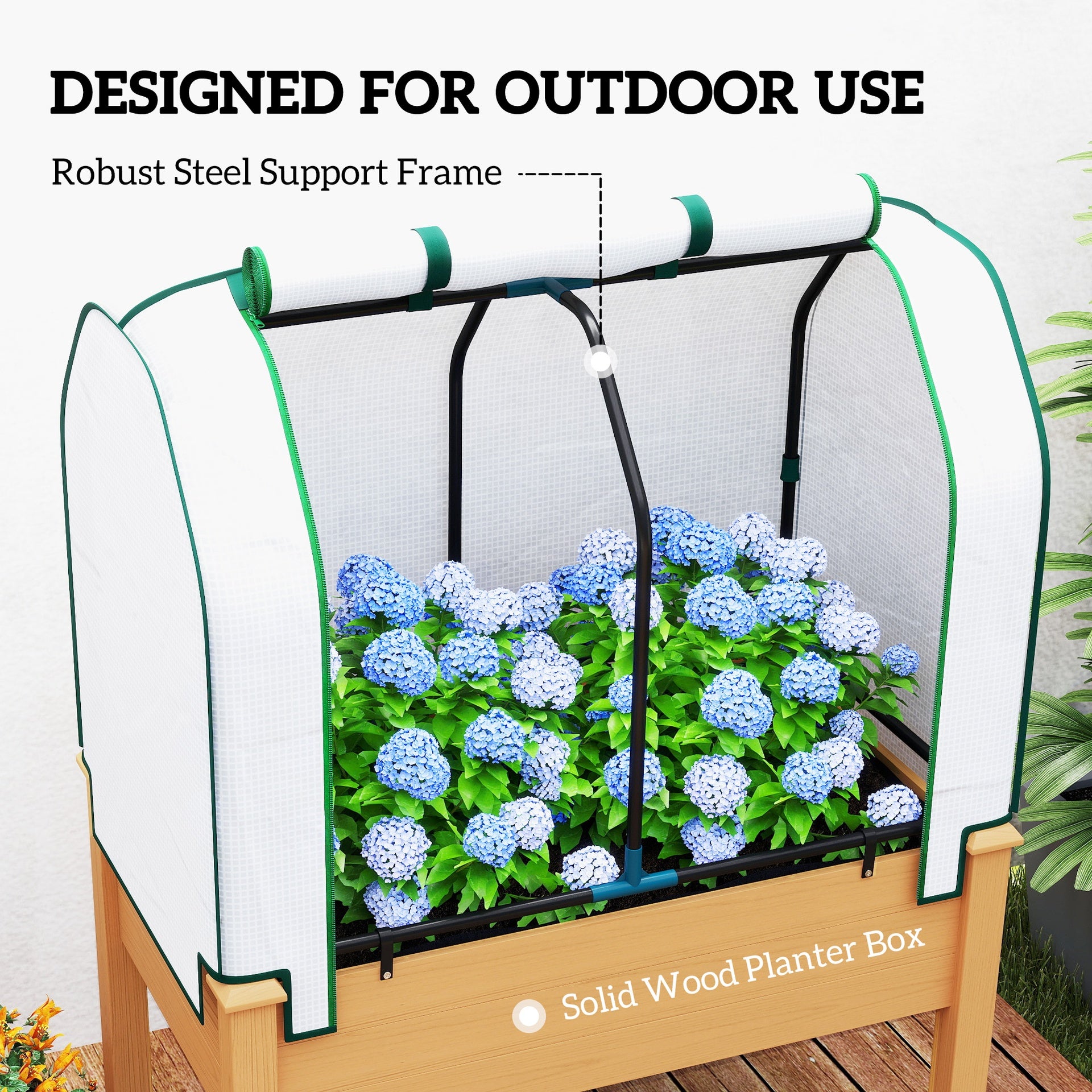 Outsunny Raised Garden Bed with PE Greenhouse Cover Outdoor Planter Box for Herbs and Vegetables, 35 x 22 x 47 inch, Sand
