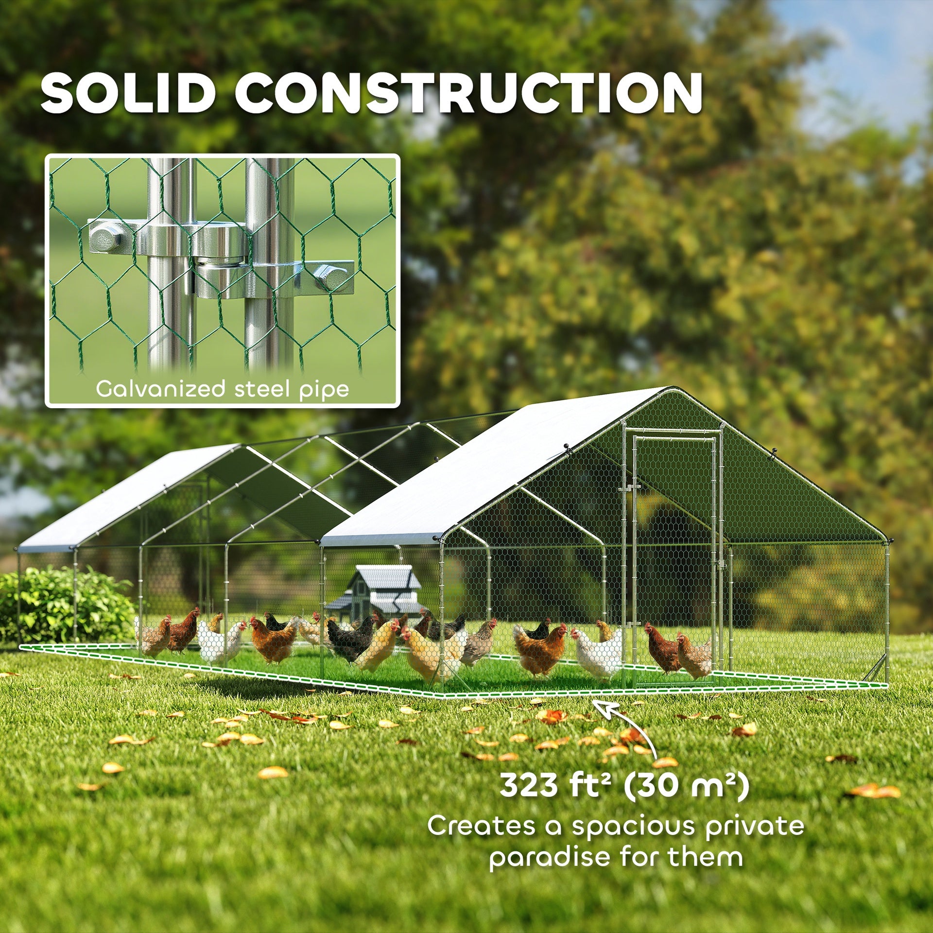 PawHut Large Chicken Coop with Waterproof and Anti-UV Cover, Spire Shaped for Outdoor and Yard Farm Use, 33' x 10' x 6.4'