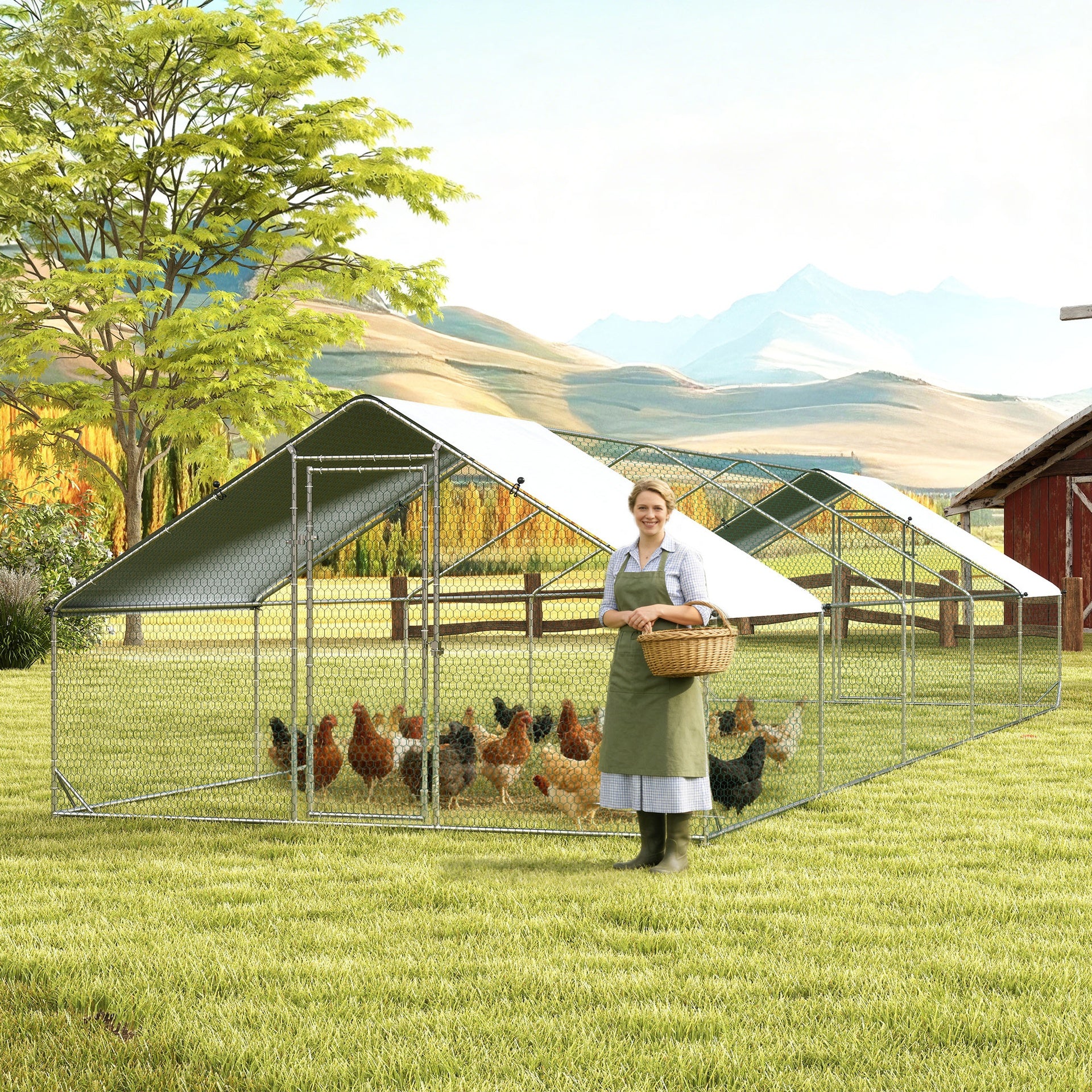 PawHut Large Chicken Coop with Waterproof and Anti-UV Cover, Spire Shaped for Outdoor and Yard Farm Use, 33' x 10' x 6.4'