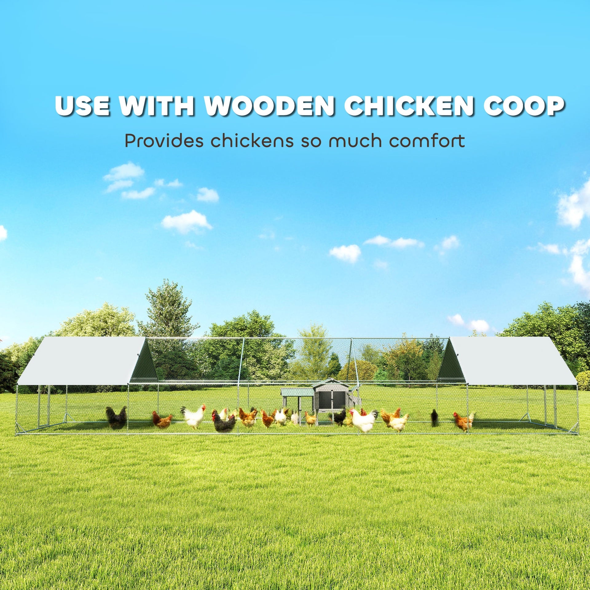 PawHut Large Chicken Coop with Waterproof and Anti-UV Cover, Spire Shaped for Outdoor and Yard Farm Use, 33' x 10' x 6.4'