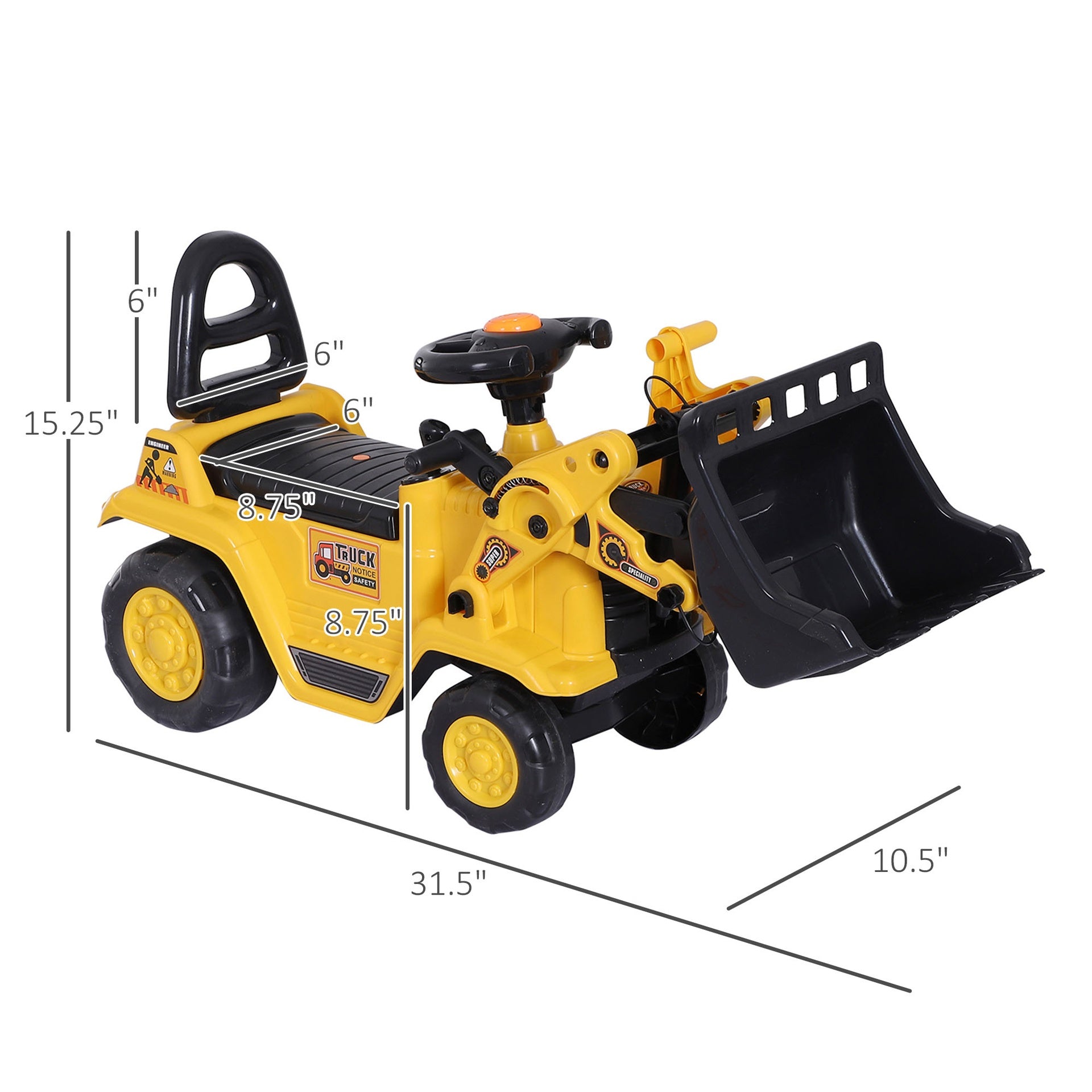 HOMCOM 3 in 1 Ride On Toy Bulldozer Digger Tractor Pulling Cart Pretend Play Construction Truck