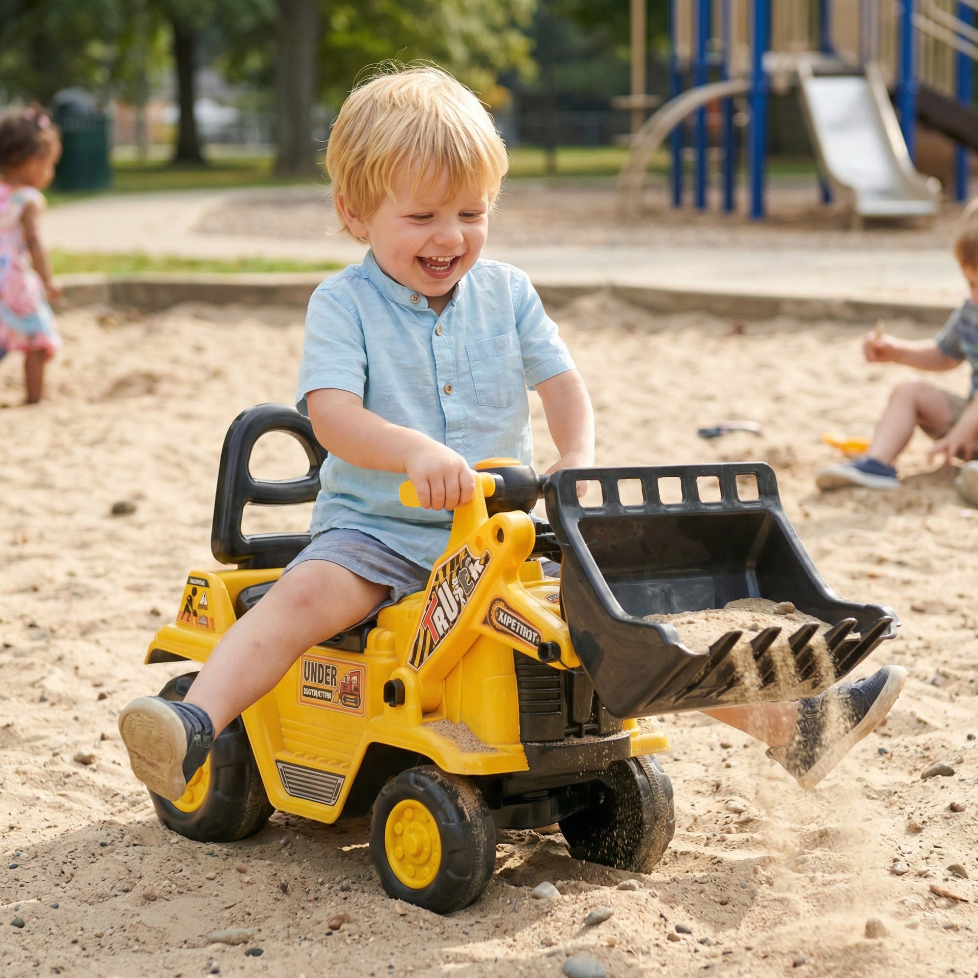 HOMCOM 3 in 1 Ride On Toy Bulldozer Digger Tractor Pulling Cart Pretend Play Construction Truck