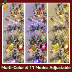 HOMCOM 60in Flocked Pre-Lit Christmas Wreath with 3D Red Bow, 11 Lighting Modes, Front Door Christmas Wreath with Remote