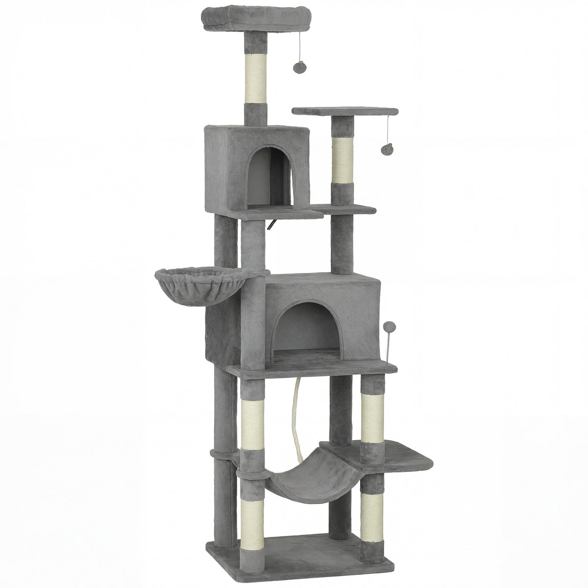 PawHut Multi-Level Cat Tower, 80" Tall Cat Tree, with 2 Condos, 2 Hammocks, 6 Sisal Scratching Posts, Dark Gray