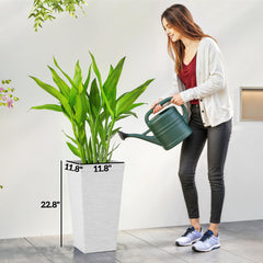 Outsunny 22.8 Inch Set of 3 Outdoor Planters with Stone Finish and Wheels, Stackable Tapered Planters with Drainage Hole, White