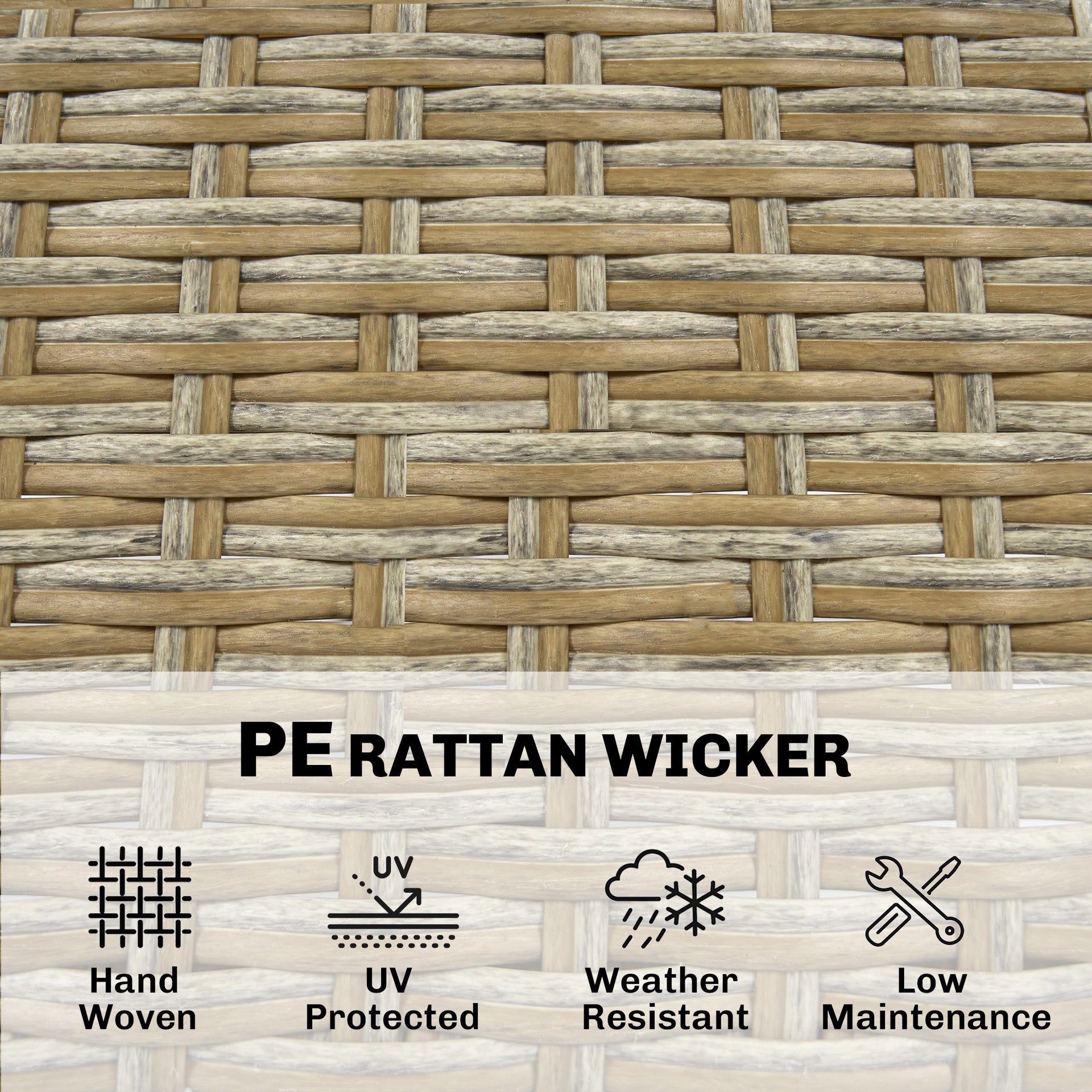 Outsunny 5 Piece Wicker Outdoor Bar Set, Acacia Wood Outdoor High Top Table and Chairs with 3 Tier Shelves, Cushions, Brown