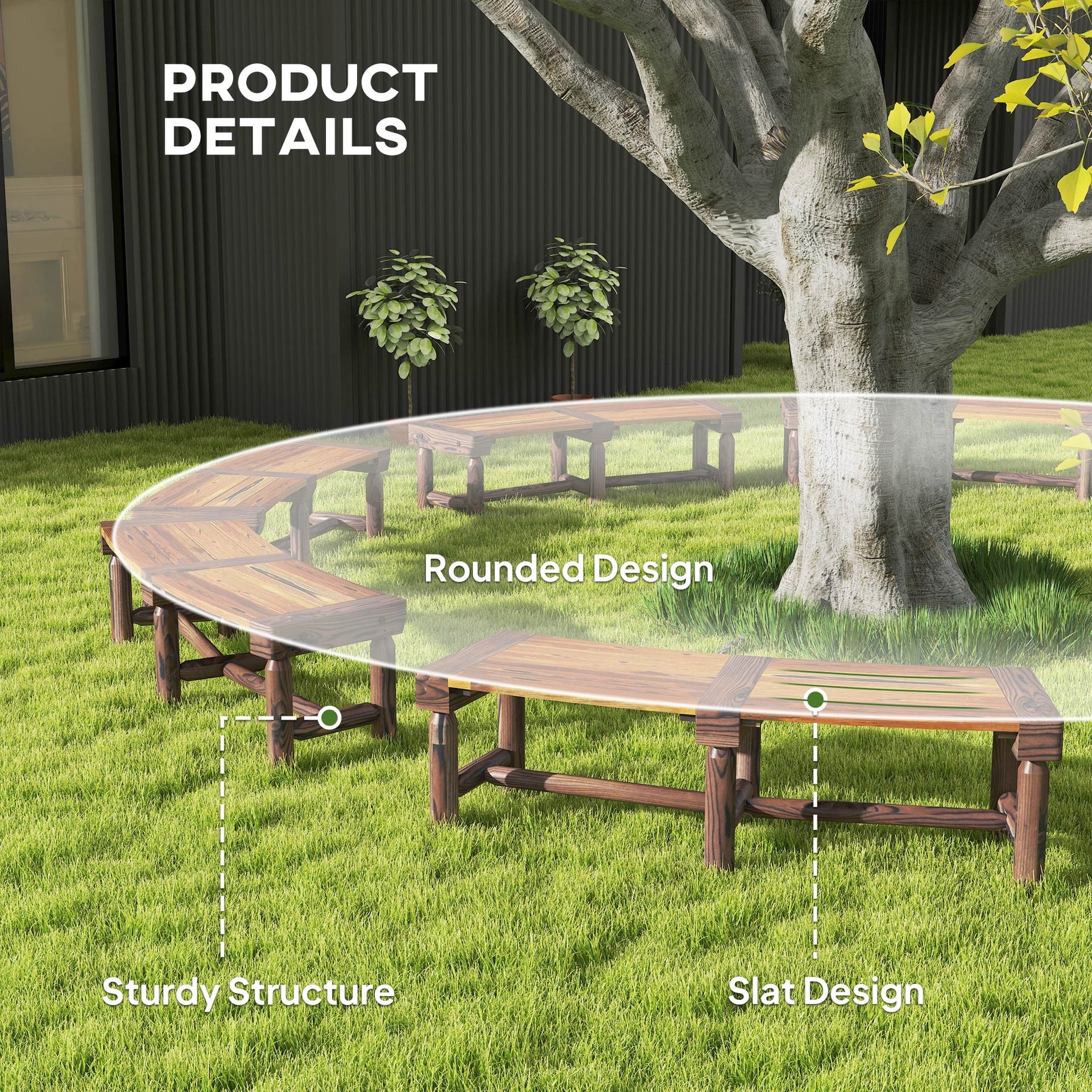 Outsunny Wooden Garden Bench, Semicircular Round Outdoor Tree Bench, Wrap Around Park Bench for Yard, Patio, Deck, Lawn, Brown