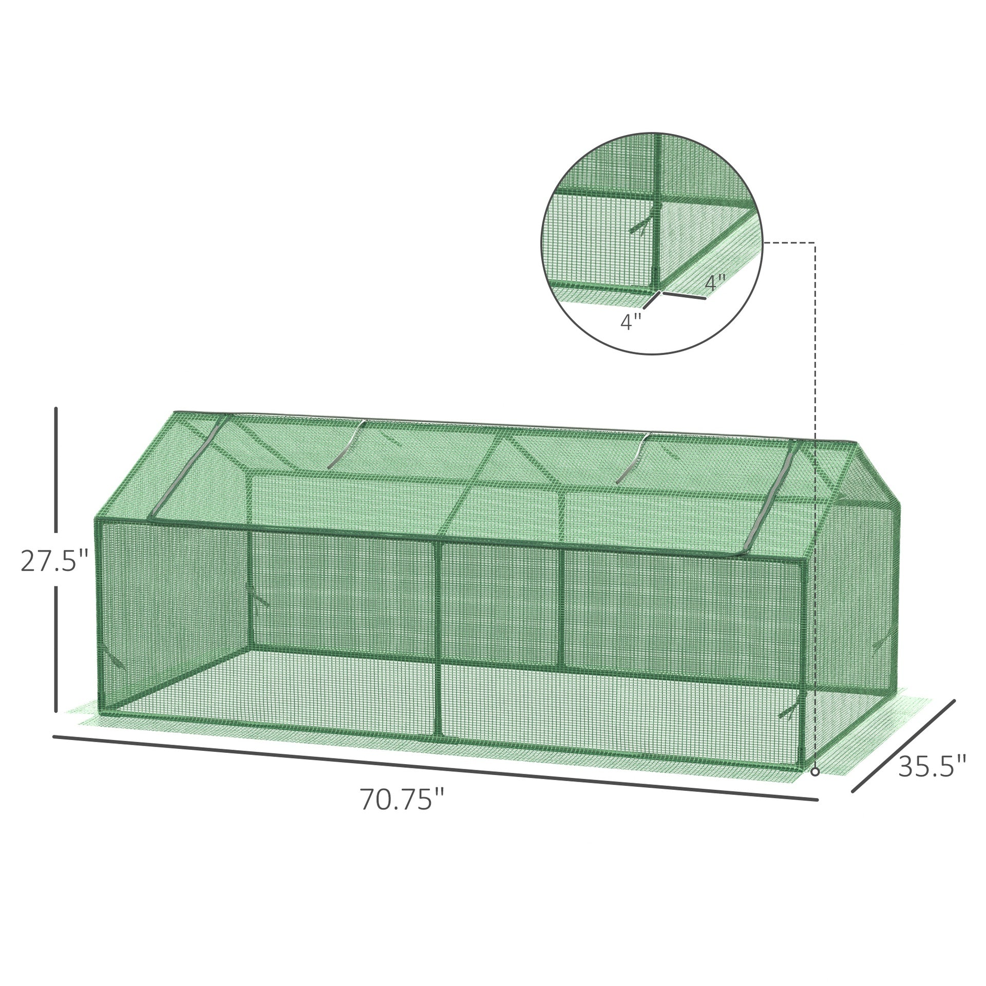 Outsunny 71" x 36" x 28" Mini Greenhouse Portable Hot House for Plants with Large Zipper Windows for Outdoor, Indoor, Garden, Green