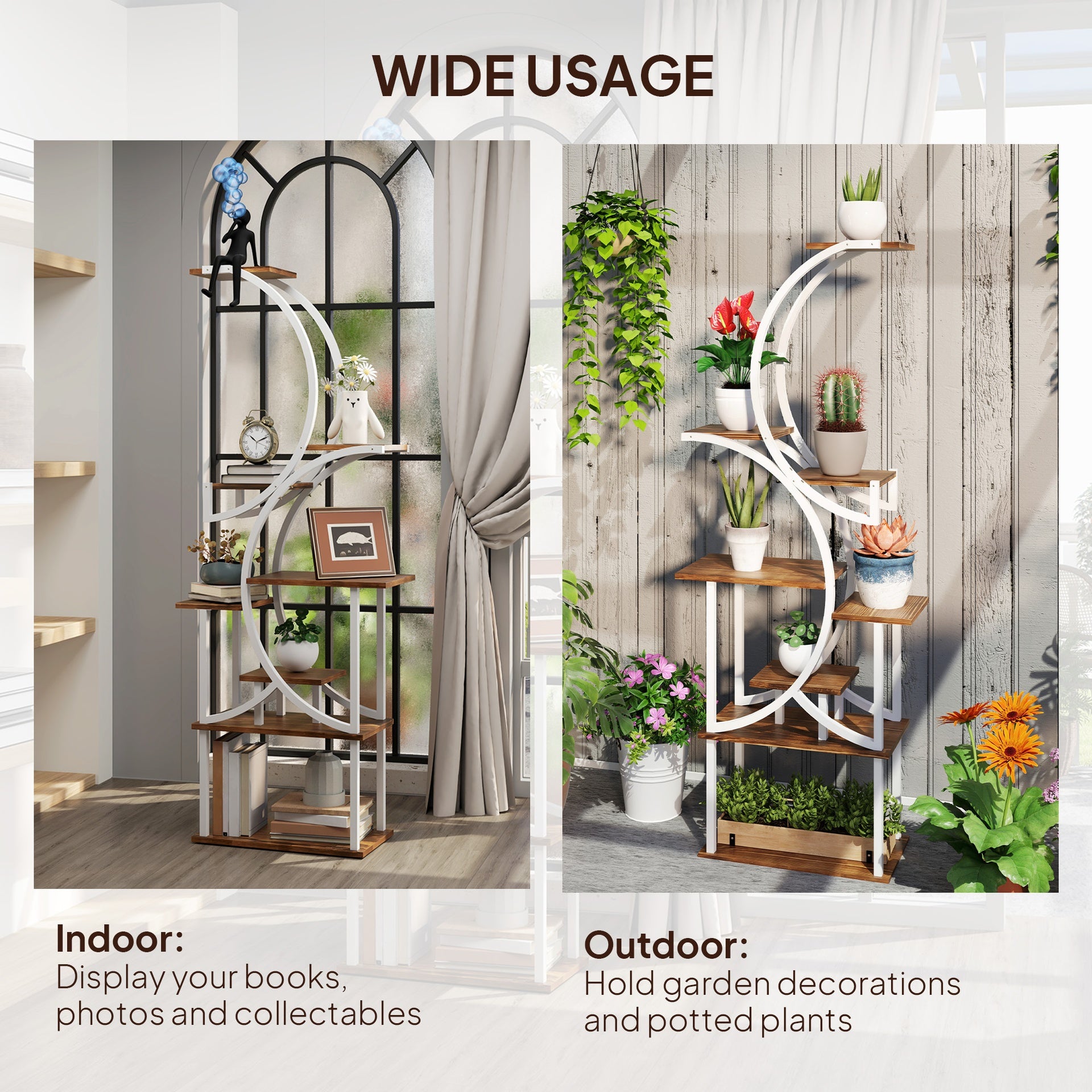 Outsunny Plant Stand Indoor, 8 Tier 62" S-Shaped Plant Shelf, Corner Plant Rack for Multiple Plants, Carbonised Finish