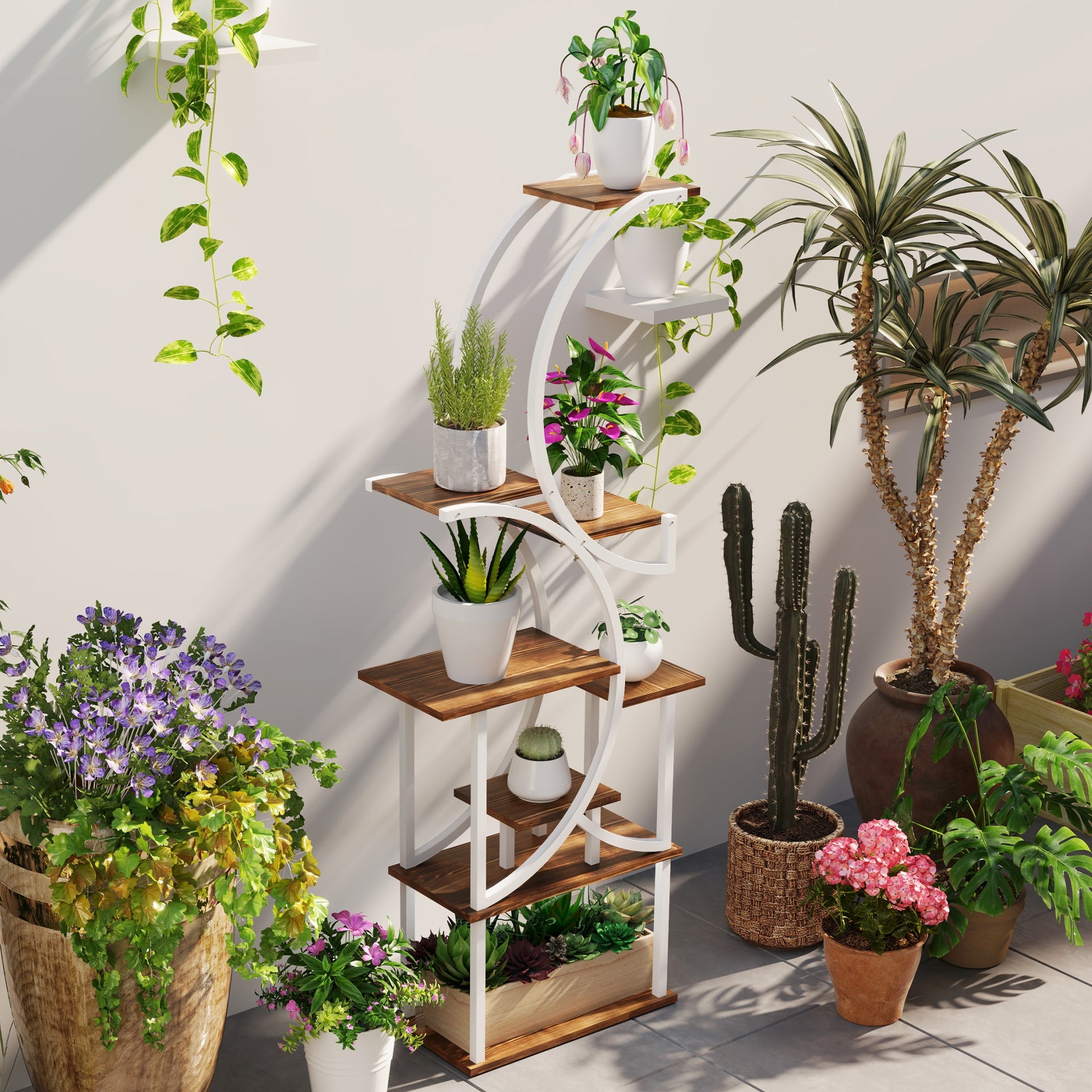 Outsunny Plant Stand Indoor, 8 Tier 62" S-Shaped Plant Shelf, Corner Plant Rack for Multiple Plants, Carbonised Finish