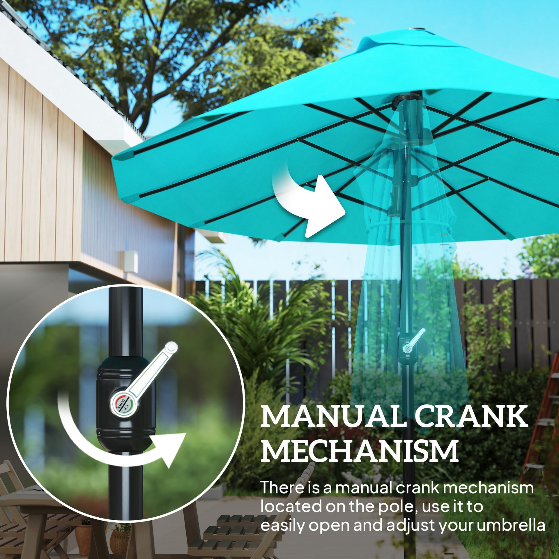 Outsunny Patio Umbrella, 15' Steel Rectangular Outdoor Double Sided Market Umbrella with Base, Sun Protection & Easy Crank, Blue