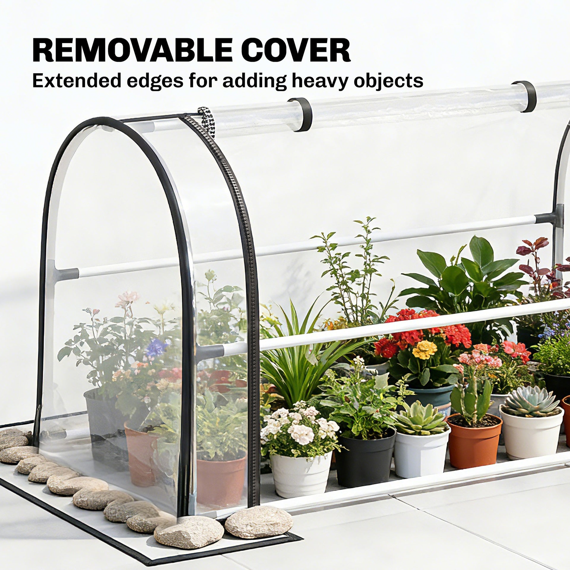 Outsunny Raised Garden Bed with Flip-Up Greenhouse Cover, Metal Elevated Garden Bed with Legs and Drainage Hole, White
