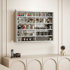 HOMCOM 5-Tier Display Cabinet, Wall-Mounted Display Case with 2 Glass Doors and Adjustable Shelves, Gray