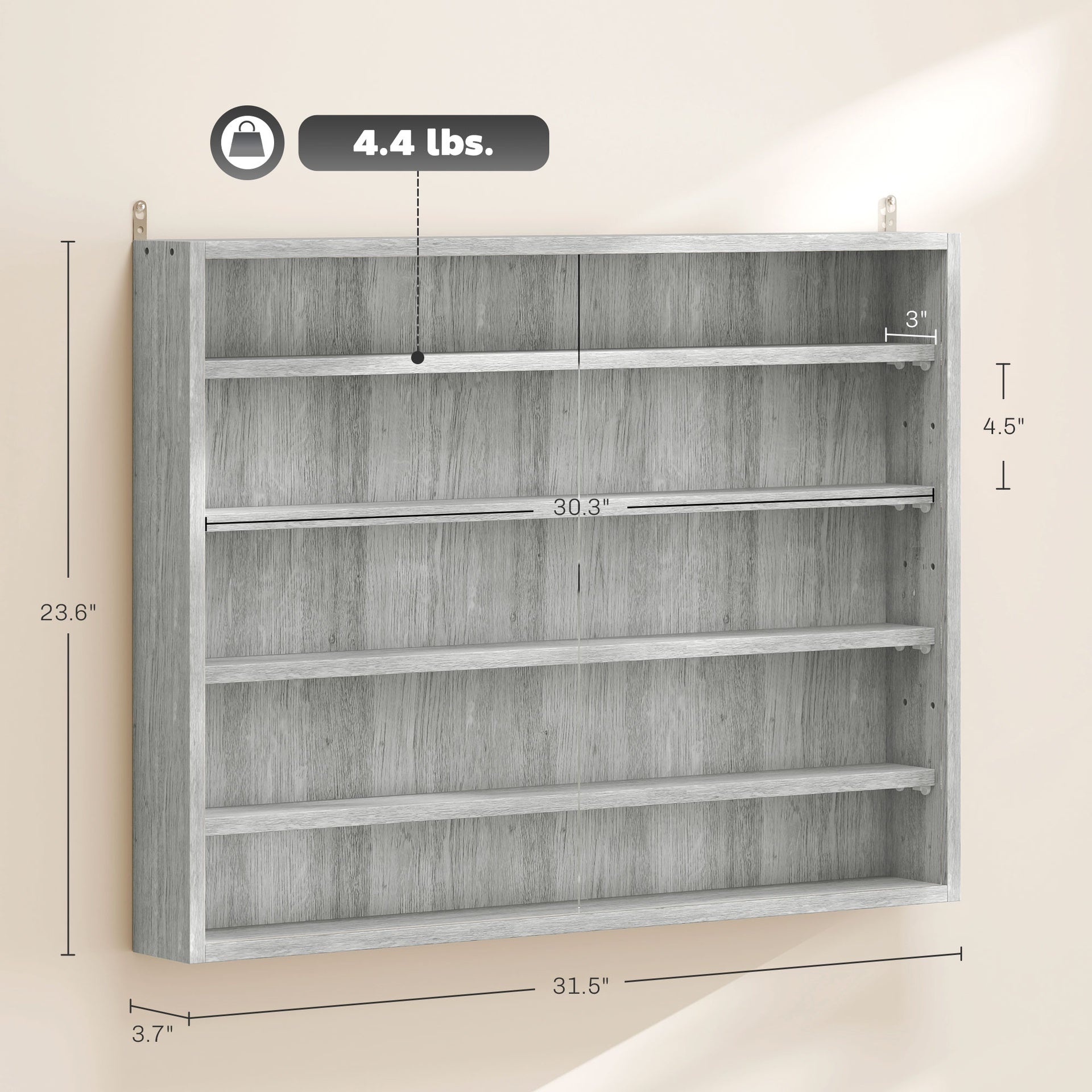 HOMCOM 5-Tier Display Cabinet, Wall-Mounted Display Case with 2 Glass Doors and Adjustable Shelves, Gray