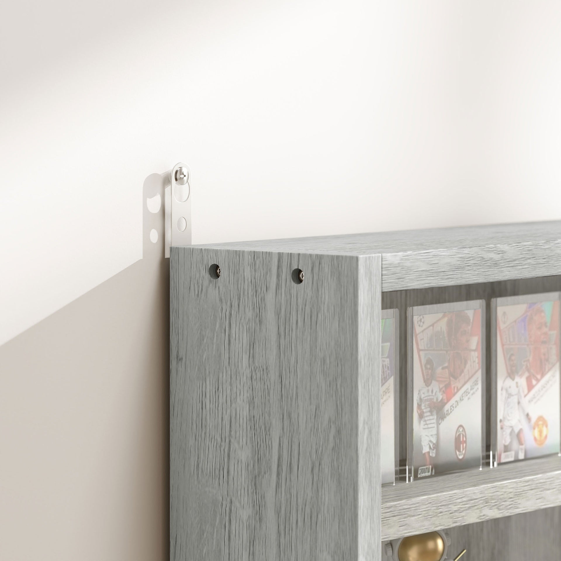 HOMCOM 5-Tier Display Cabinet, Wall-Mounted Display Case with 2 Glass Doors and Adjustable Shelves, Gray