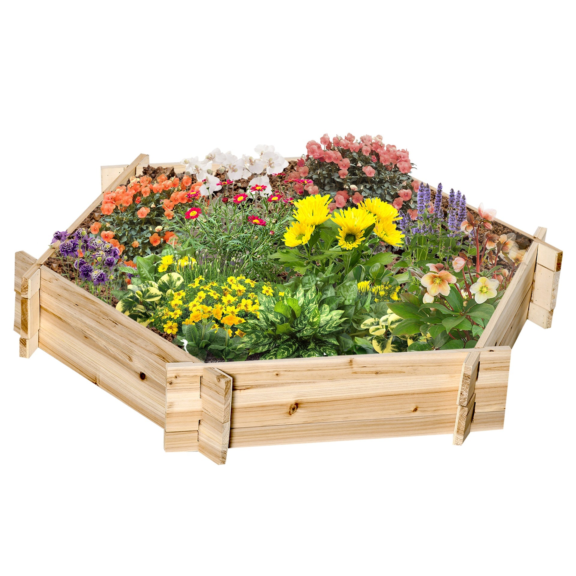 Outsunny 39'' x 36'' Screwless Raised Garden Bed, Hexagon Planter Box DIY Herb Garden