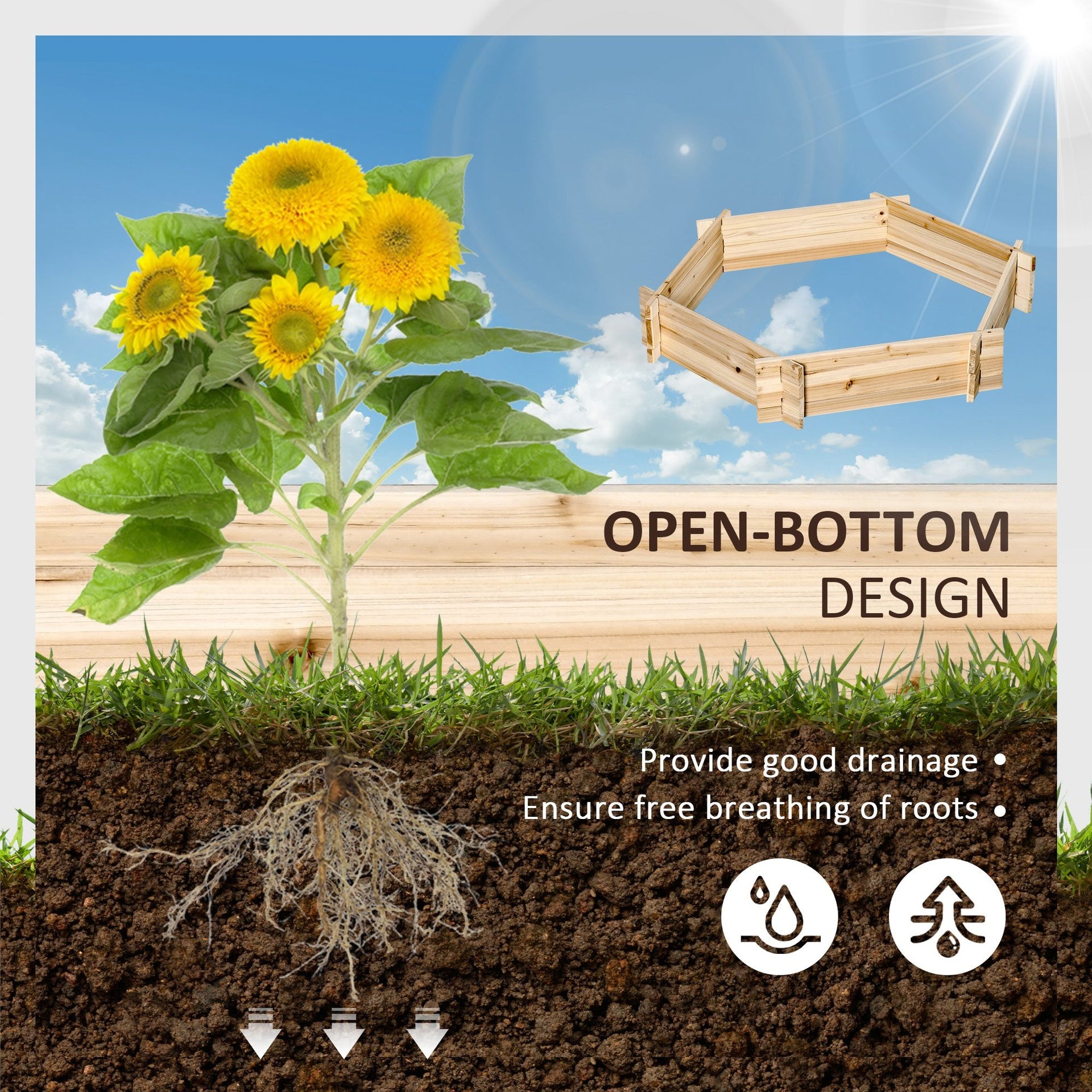 Outsunny 39'' x 36'' Screwless Raised Garden Bed, Hexagon Planter Box DIY Herb Garden