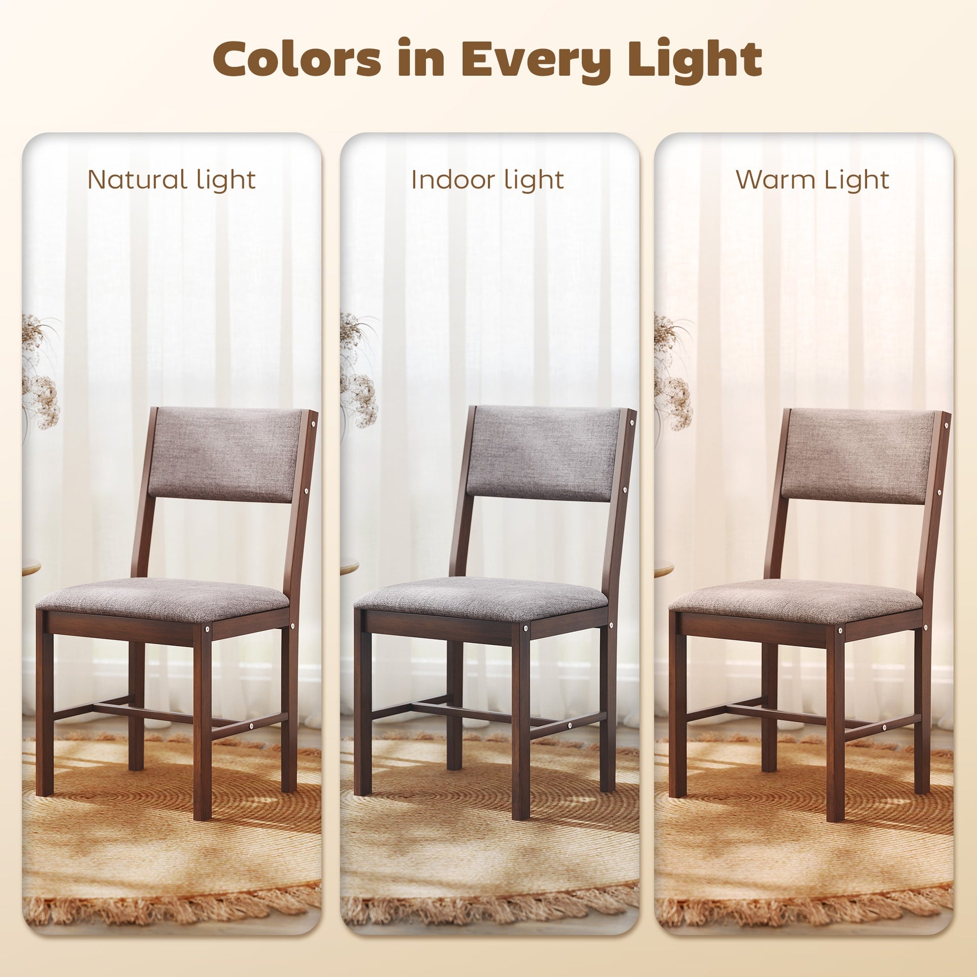 HOMCOM Modern Dining Chairs Set of 4, Linen Fabric Kitchen Chairs with Rubberwood Legs for Dining Room, Living Room, Brown