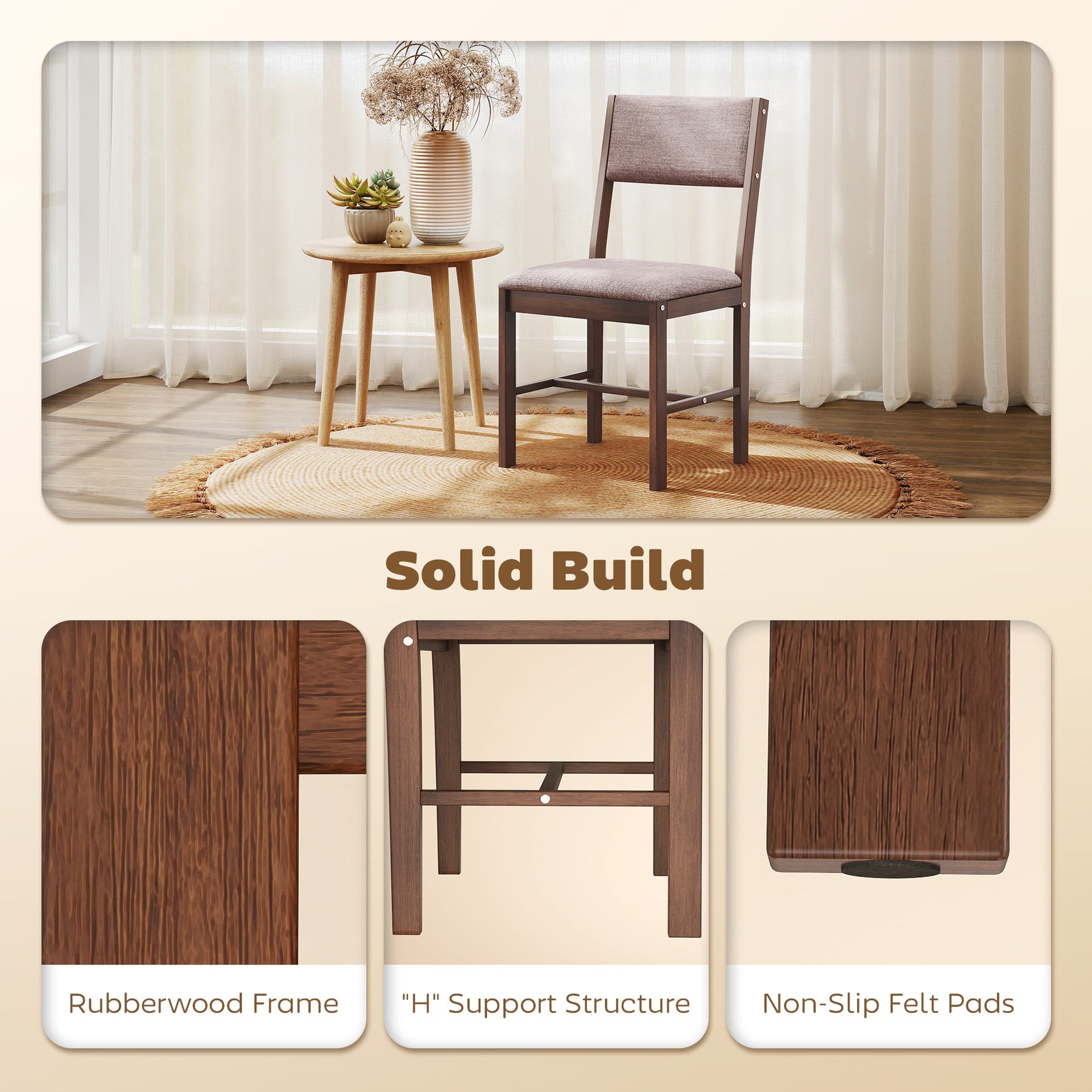HOMCOM Modern Dining Chairs Set of 4, Linen Fabric Kitchen Chairs with Rubberwood Legs for Dining Room, Living Room, Brown