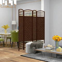 HOMCOM 4 Panel Folding Room Divider Portable Privacy Screen Wave Fiber Room Partition for Home Office Brown