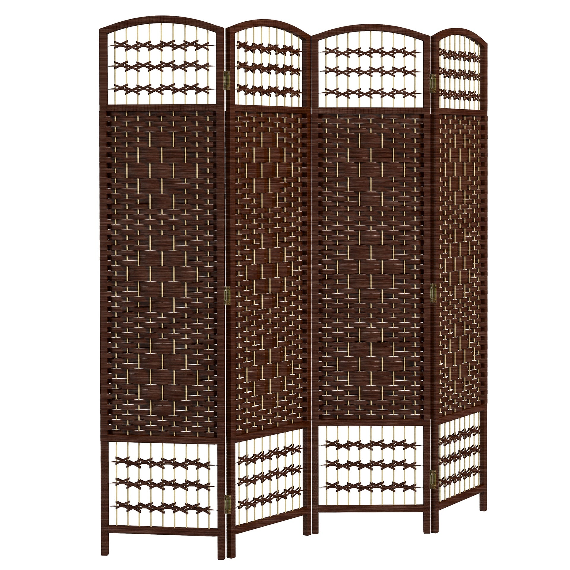 HOMCOM 4 Panel Folding Room Divider Portable Privacy Screen Wave Fiber Room Partition for Home Office Brown