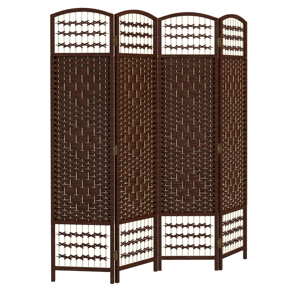 HOMCOM 4 Panel Folding Room Divider Portable Privacy Screen Wave Fiber Room Partition for Home Office Brown
