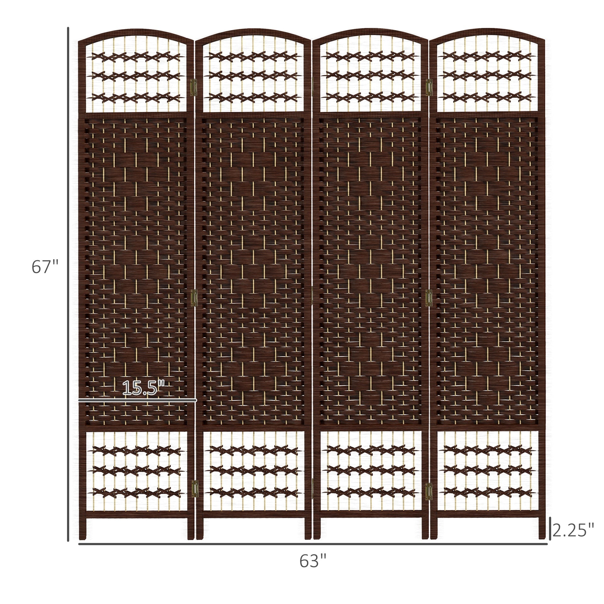 HOMCOM 4 Panel Folding Room Divider Portable Privacy Screen Wave Fiber Room Partition for Home Office Brown