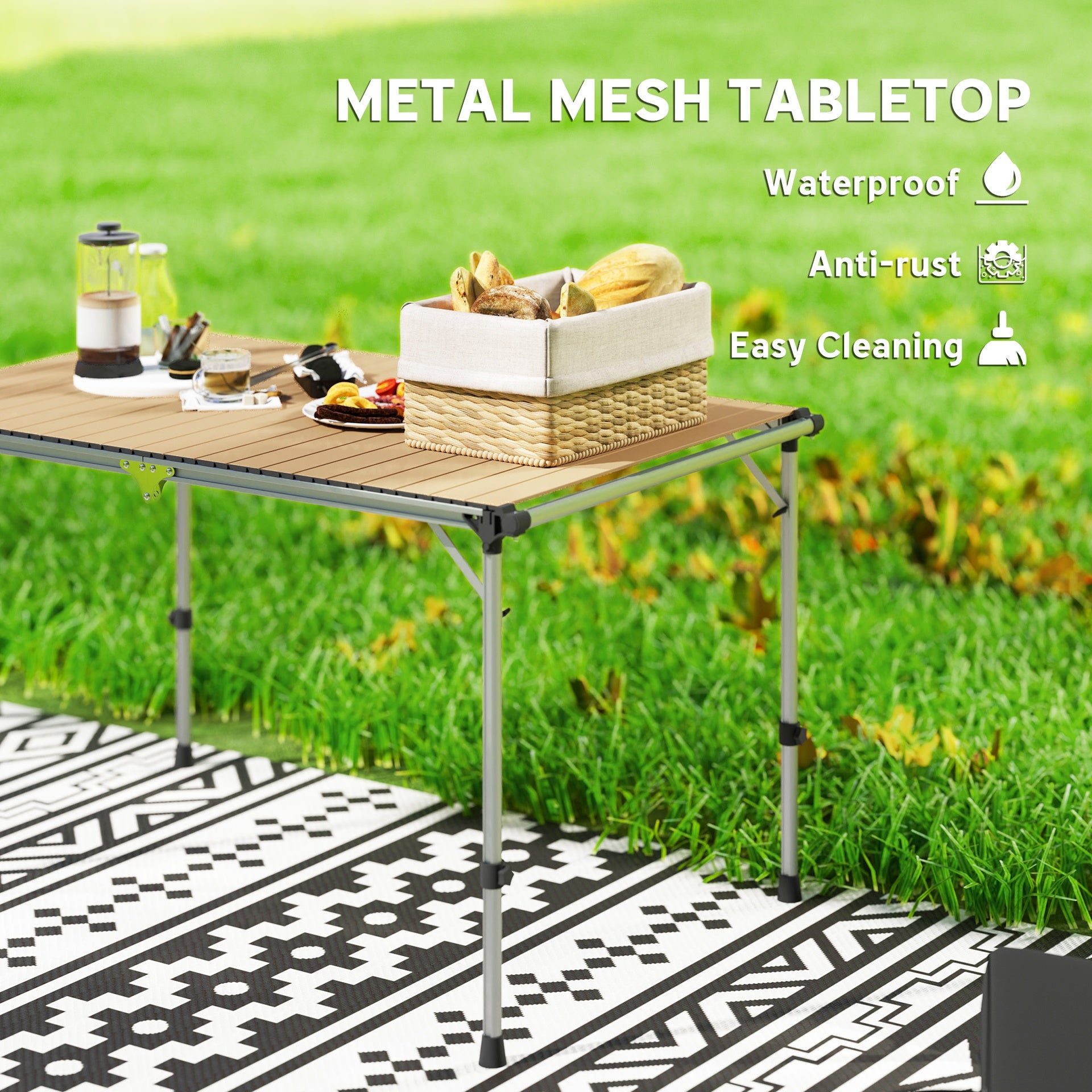 Outsunny Folding Camping Table, Adjustable Height Aluminum Table, Portable Camping Table for Picnic, Beach, BBQ
