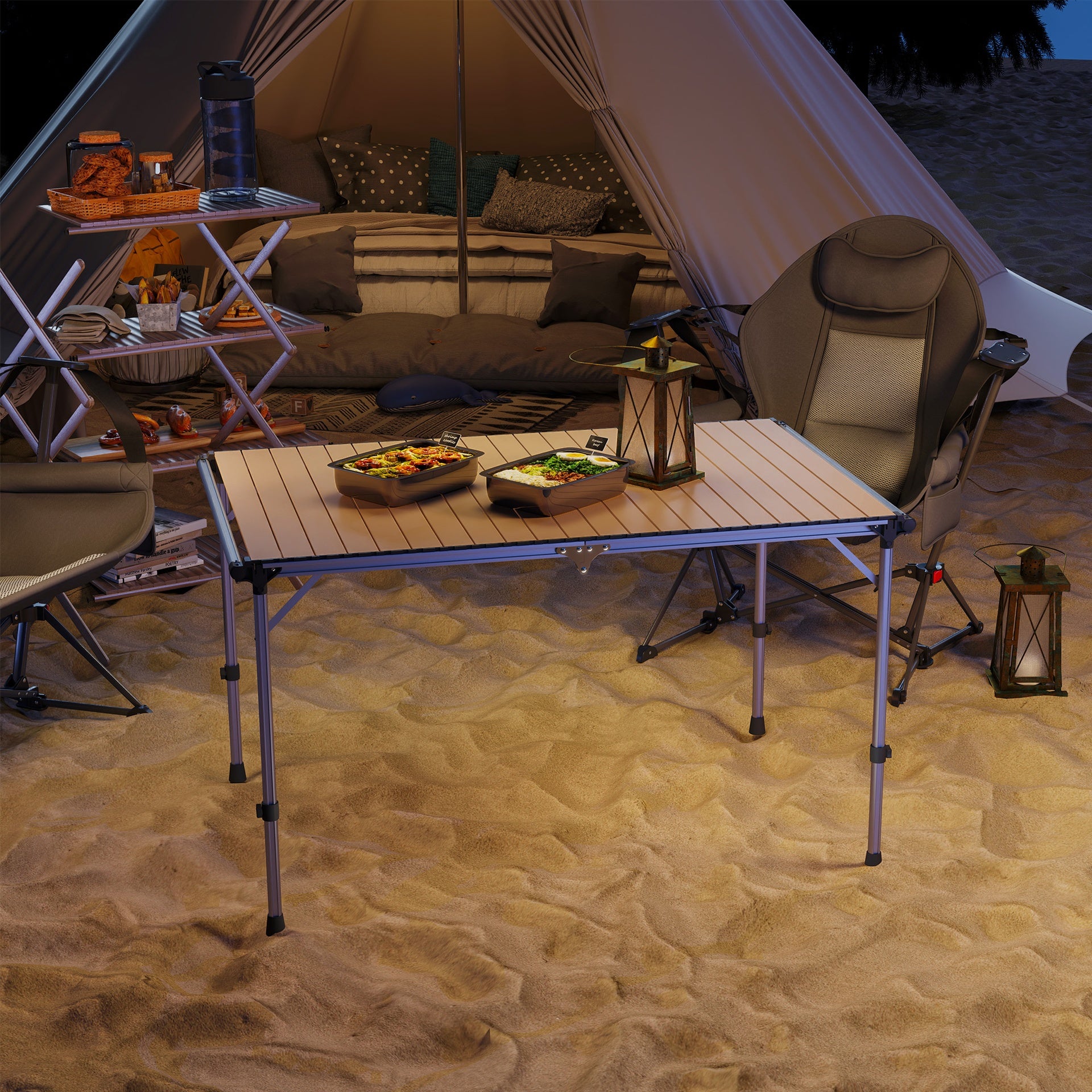 Outsunny Folding Camping Table, Adjustable Height Aluminum Table, Portable Camping Table for Picnic, Beach, BBQ