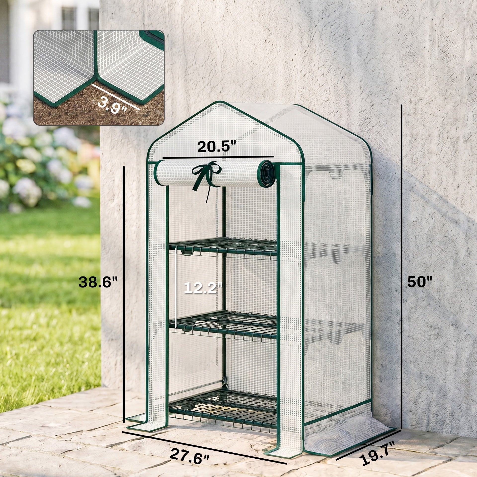 Outsunny Mini Greenhouse with Screen Roof, Portable Small Greenhouse with Roll-Up Zipper Door, 27.6" x 19.7" x 50", White
