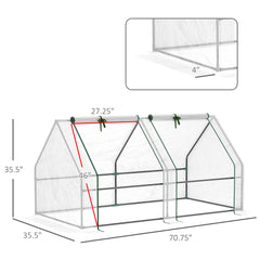 Outsunny Portable Mini Greenhouse, Outdoor Garden with Large Zipper Doors and Water/UV PE Cover, 6' x 3' x 3', White