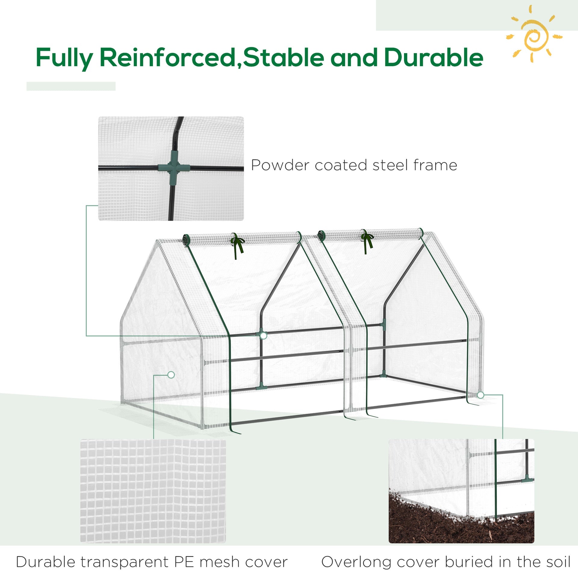 Outsunny Portable Mini Greenhouse, Outdoor Garden with Large Zipper Doors and Water/UV PE Cover, 6' x 3' x 3', White