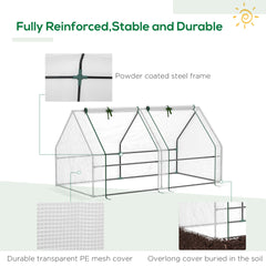 Outsunny Portable Mini Greenhouse, Outdoor Garden with Large Zipper Doors and Water/UV PE Cover, 6' x 3' x 3', White