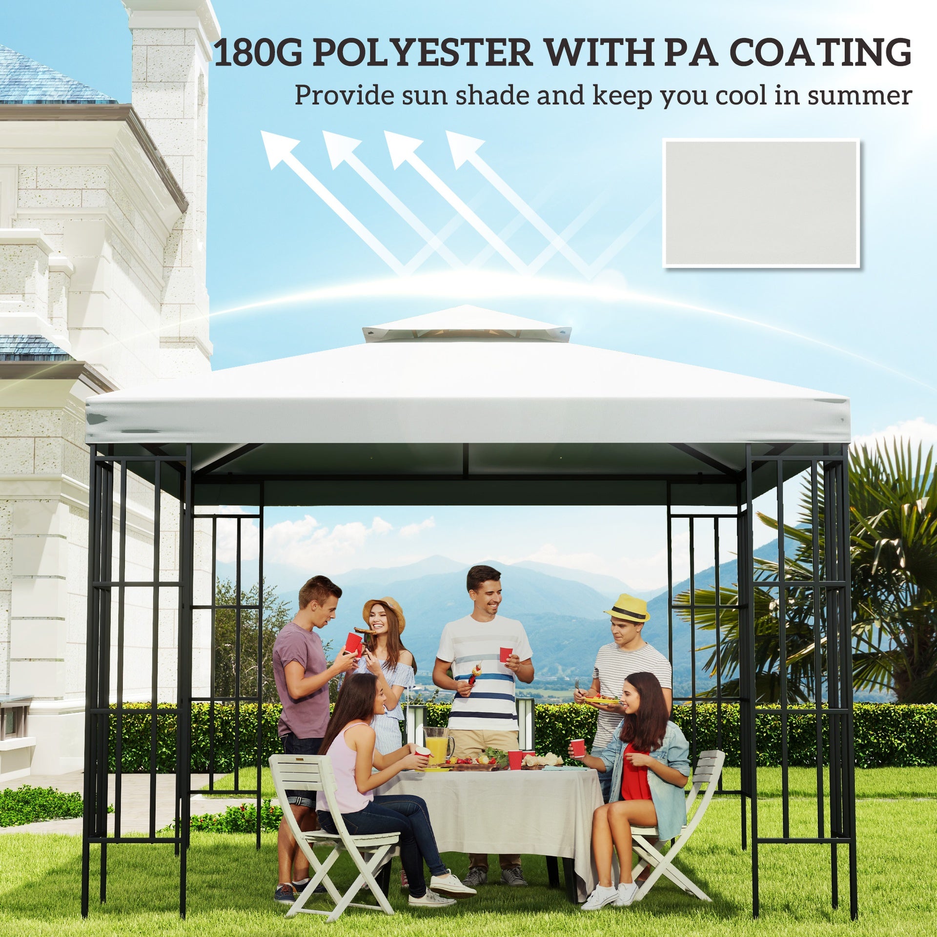 Outsunny 10' x 10' Gazebo Replacement Canopy 2 Tier Top UV Cover Pavilion Garden Patio Outdoor Cream White (TOP ONLY)