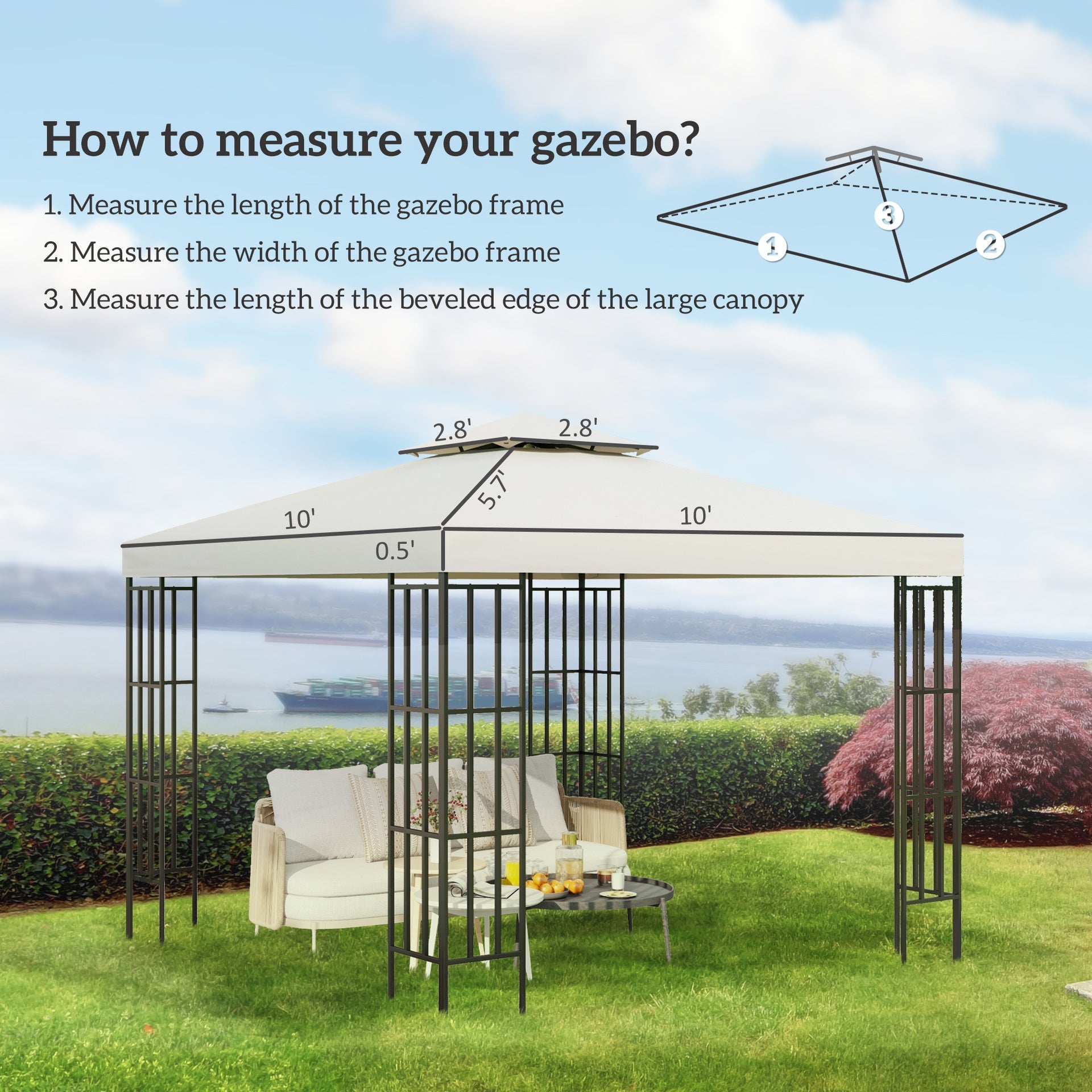 Outsunny 10' x 10' Gazebo Replacement Canopy 2 Tier Top UV Cover Pavilion Garden Patio Outdoor Cream White (TOP ONLY)