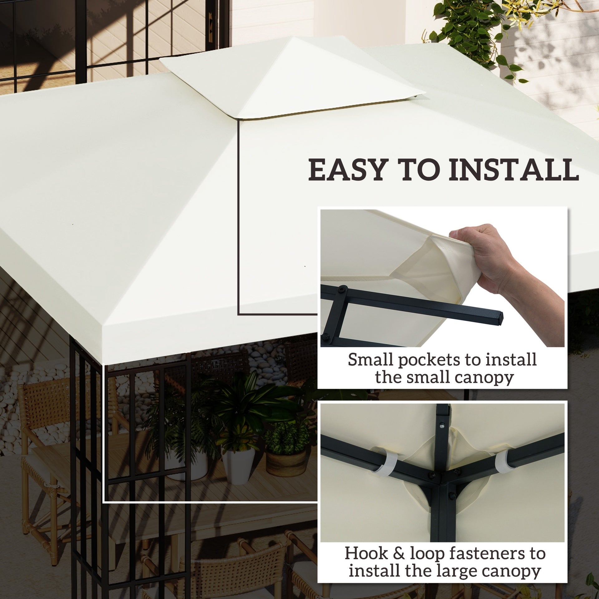 Outsunny 10' x 10' Gazebo Replacement Canopy 2 Tier Top UV Cover Pavilion Garden Patio Outdoor Cream White (TOP ONLY)