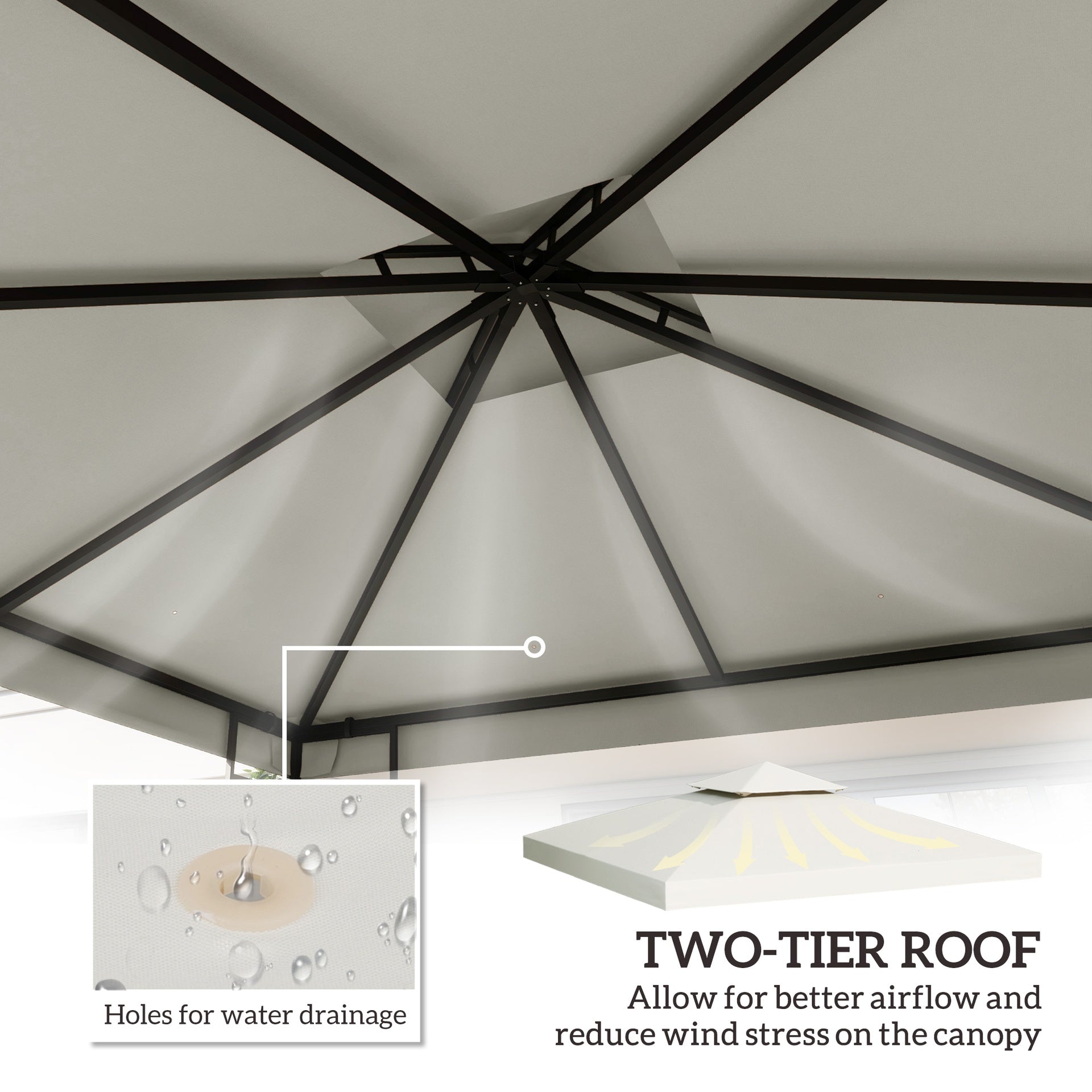 Outsunny 10' x 10' Gazebo Replacement Canopy 2 Tier Top UV Cover Pavilion Garden Patio Outdoor Cream White (TOP ONLY)