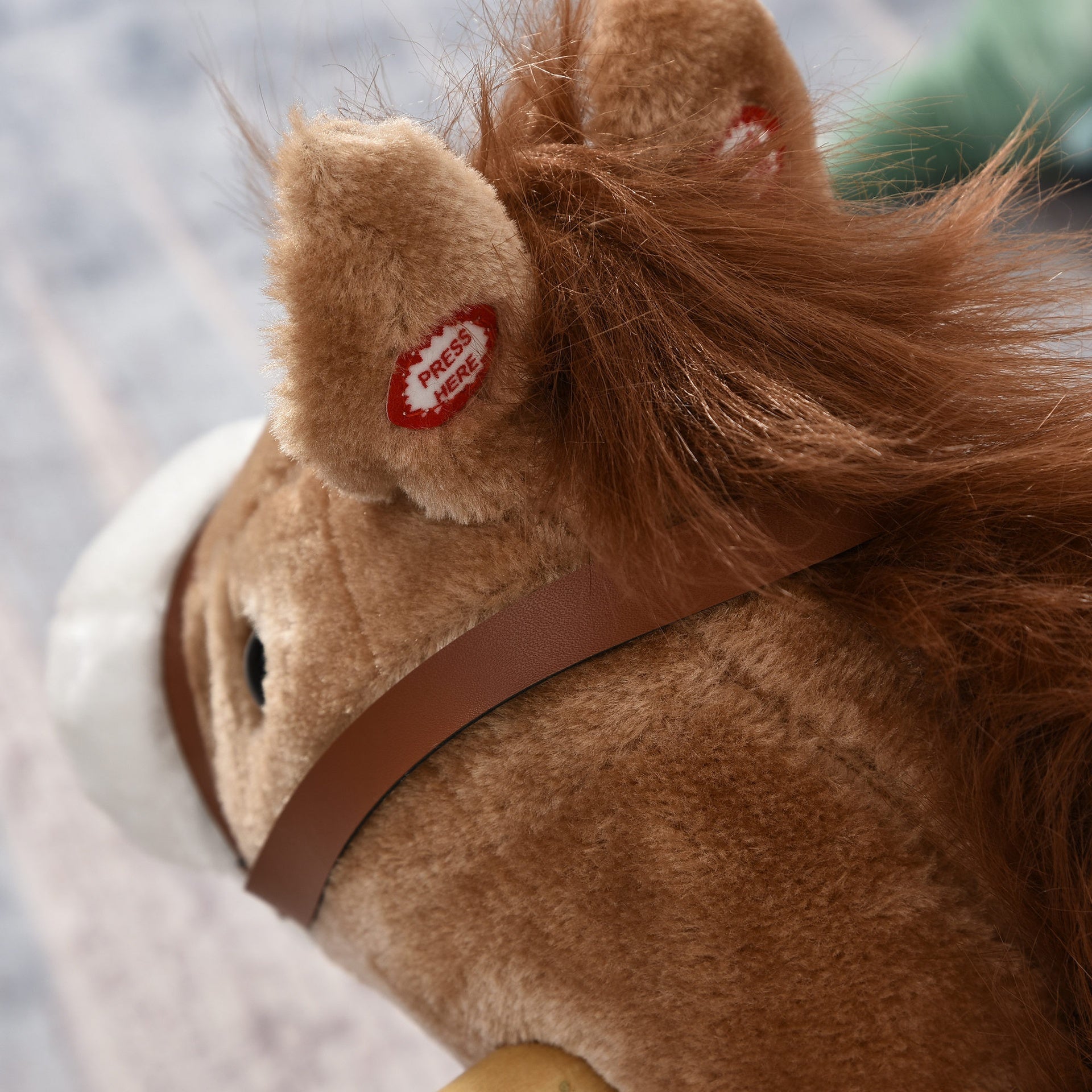 Qaba Rocking Horse Plush Animal on Wooden Rockers, Baby Rocking Chair with Sounds, Moving Mouth, Wagging Tail, Brown