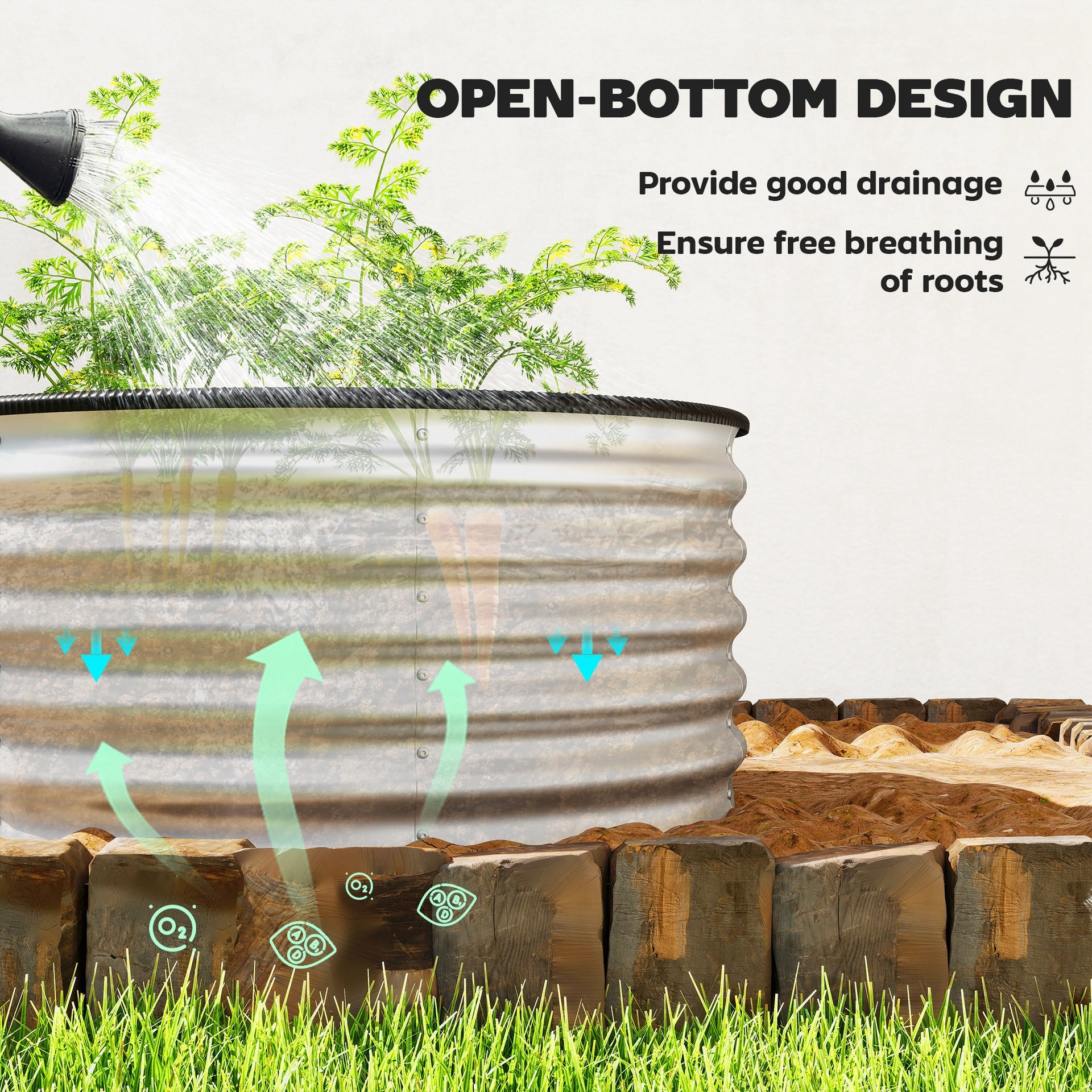 Outsunny Set of 2 Raised Garden Bed, Metal Planter Box with Safety Edging, Easy-to-assemble Stock Tank 3'x3'x1.4' Silver