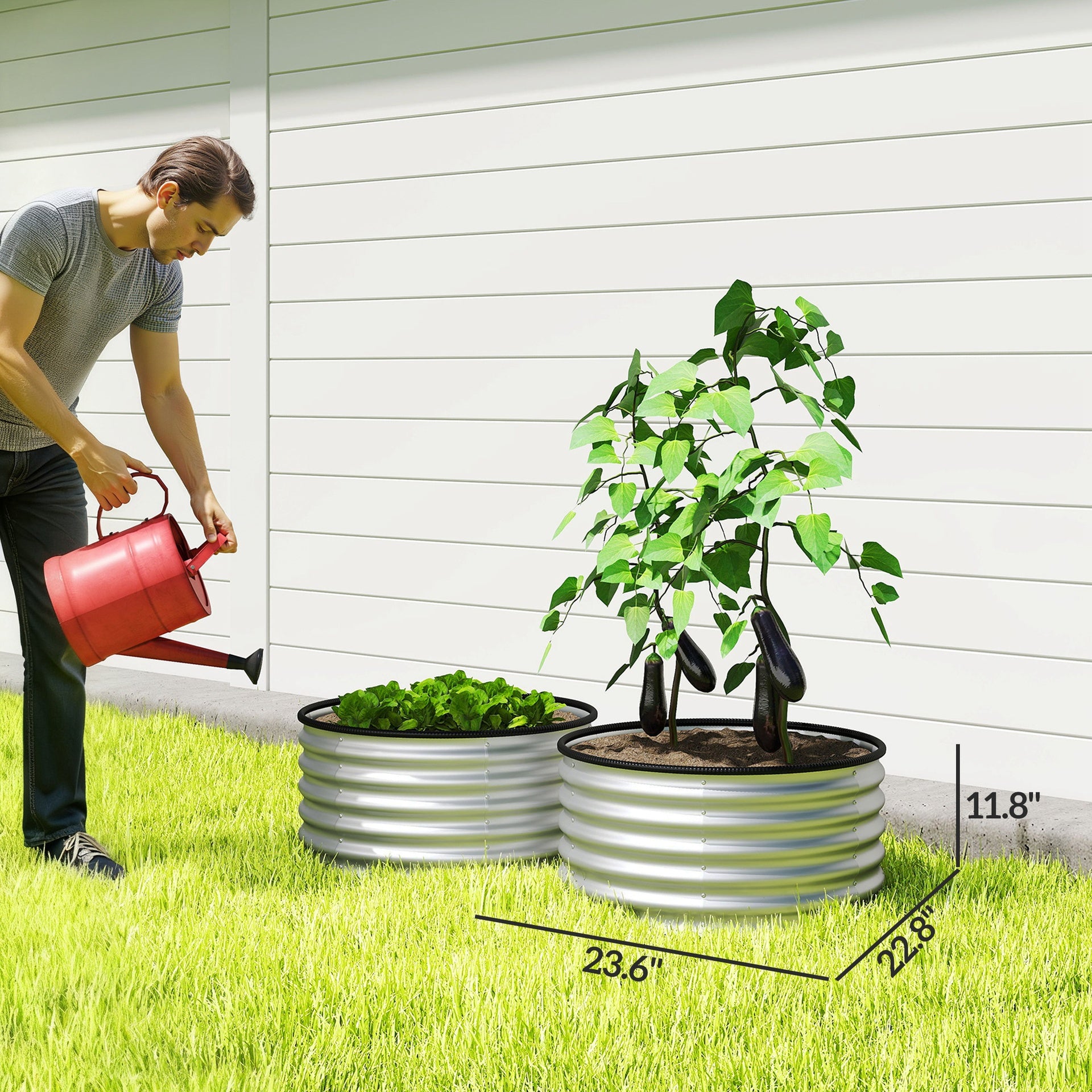 Outsunny Set of 2 Raised Garden Bed, Metal Planter Box with Safety Edging, Easy-to-assemble Stock Tank 3'x3'x1.4' Silver