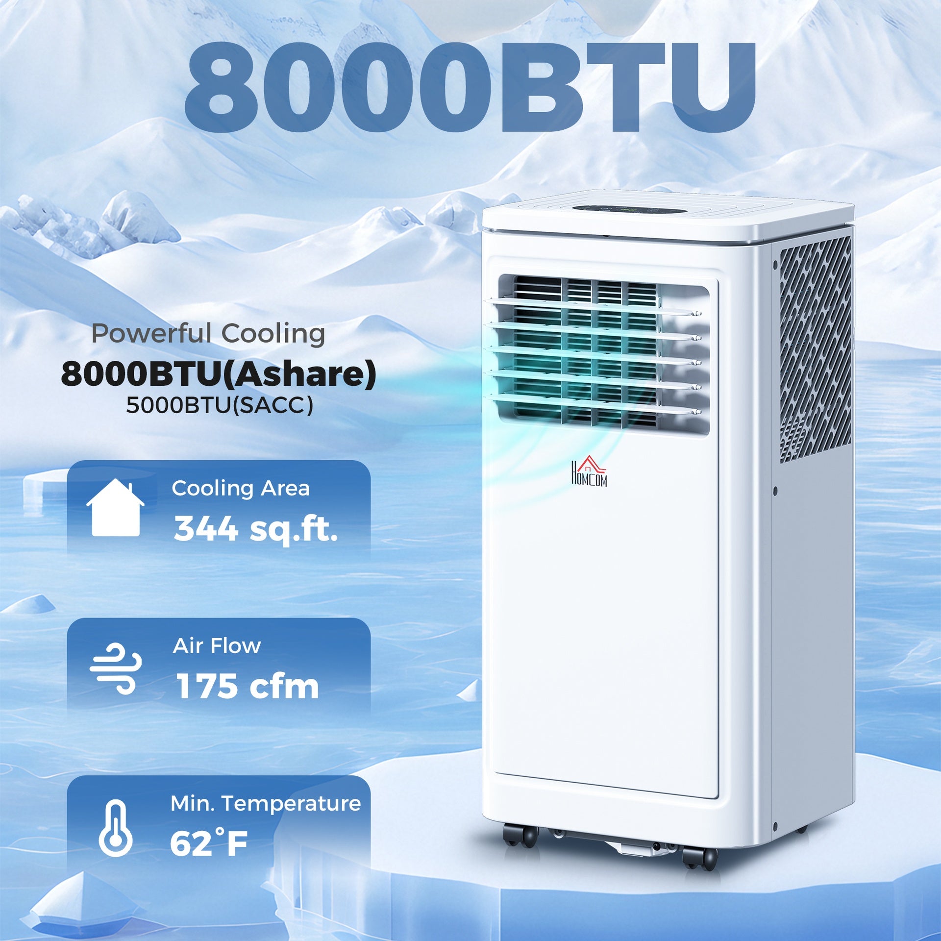 HOMCOM 8,000 BTU Portable AC Unit for Apartment , Compact, Movable & Evaporative Cooler for Small Spaces, White