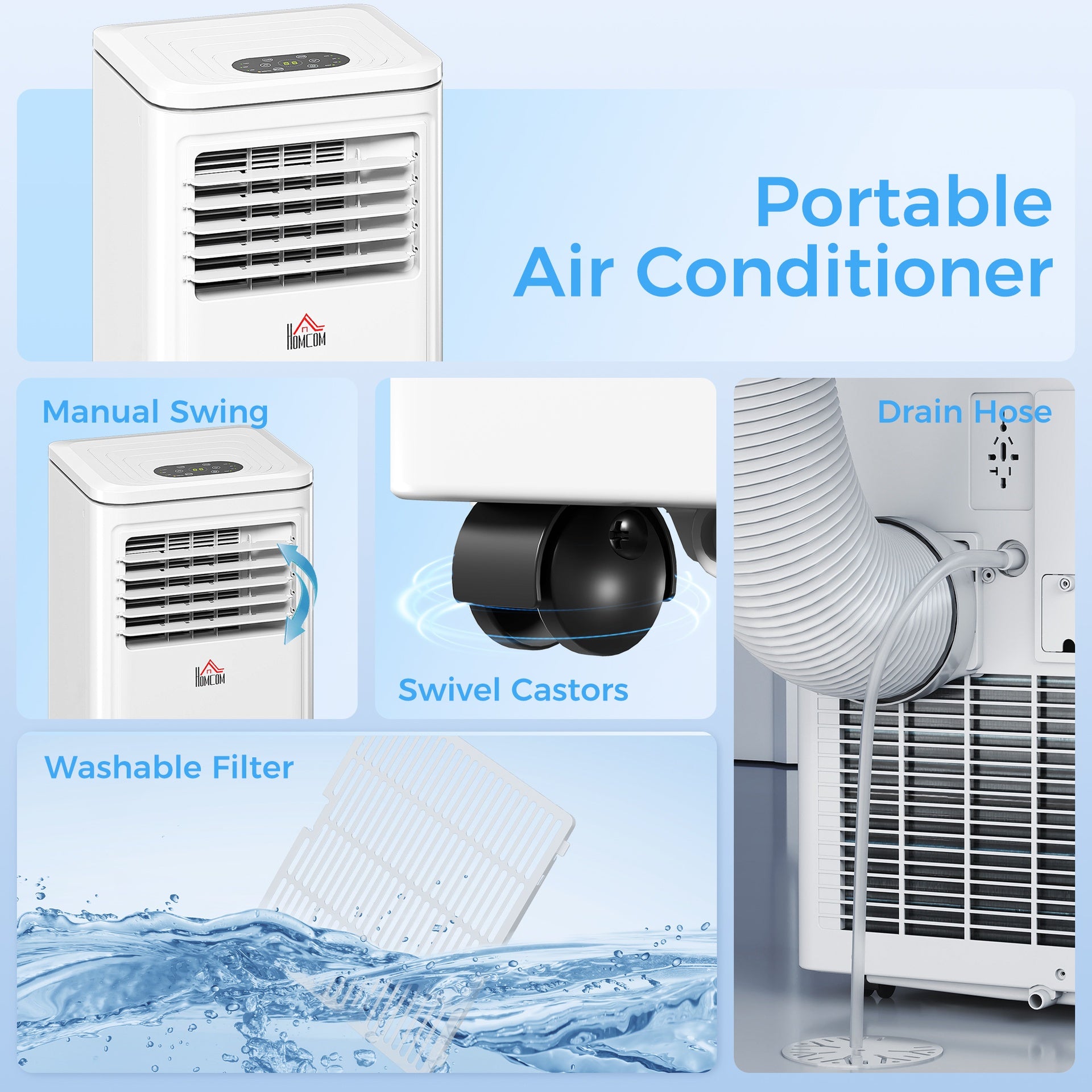 HOMCOM 8,000 BTU Portable AC Unit for Apartment , Compact, Movable & Evaporative Cooler for Small Spaces, White