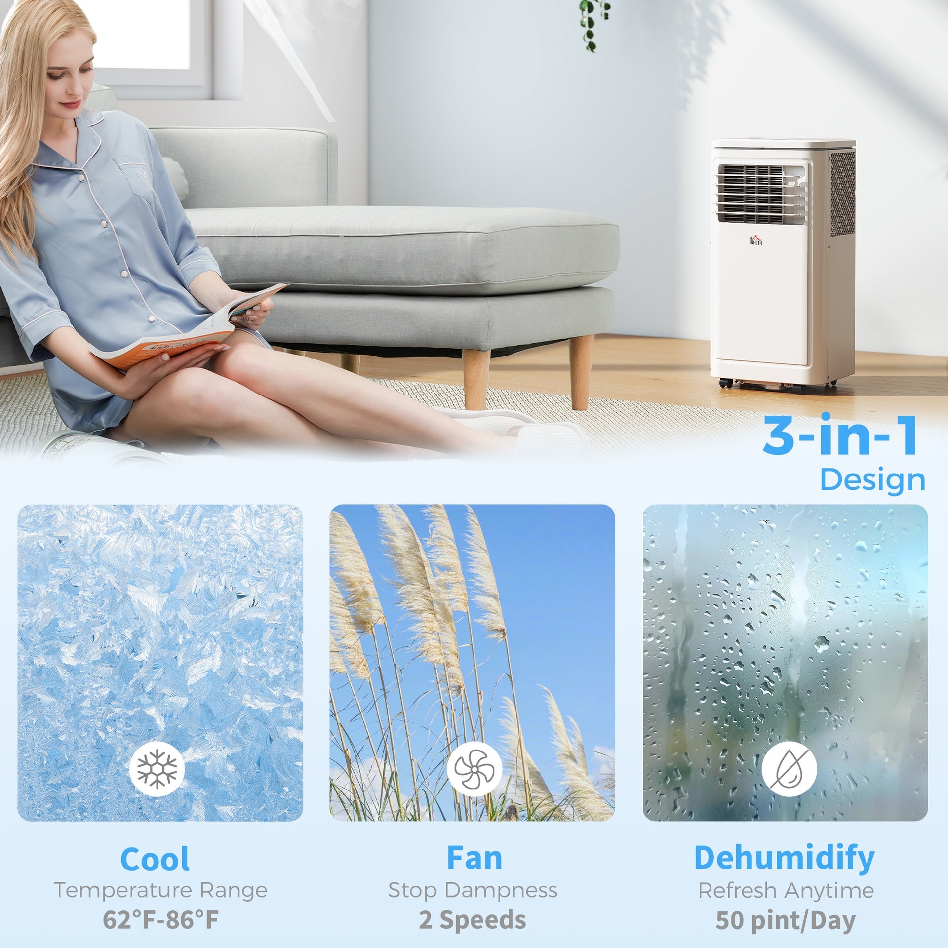 HOMCOM 8,000 BTU Portable AC Unit for Apartment , Compact, Movable & Evaporative Cooler for Small Spaces, White