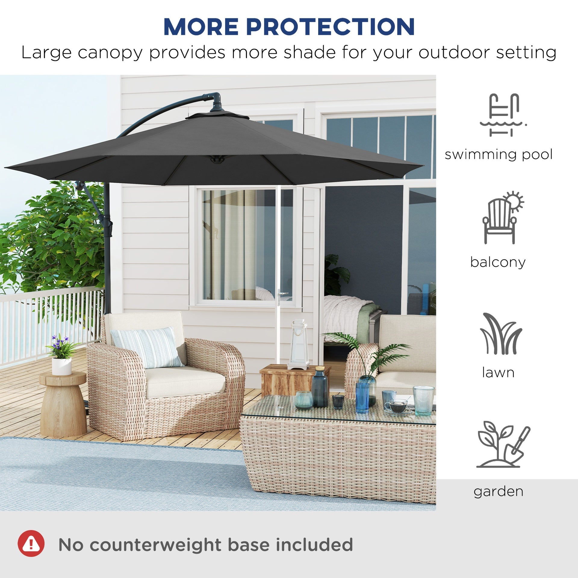 Outsunny 10' Cantilever Tilt Offset Patio Umbrella w/ UV & Water Safe Material & Cross Base (Weight Not Included), Gray