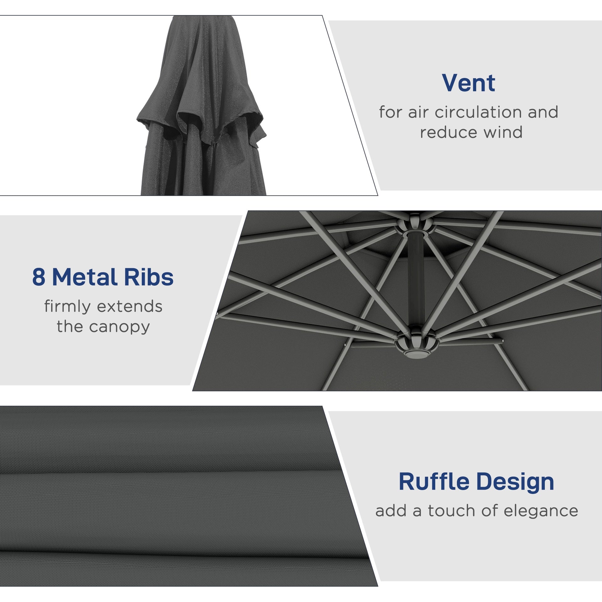 Outsunny 10' Cantilever Tilt Offset Patio Umbrella w/ UV & Water Safe Material & Cross Base (Weight Not Included), Gray