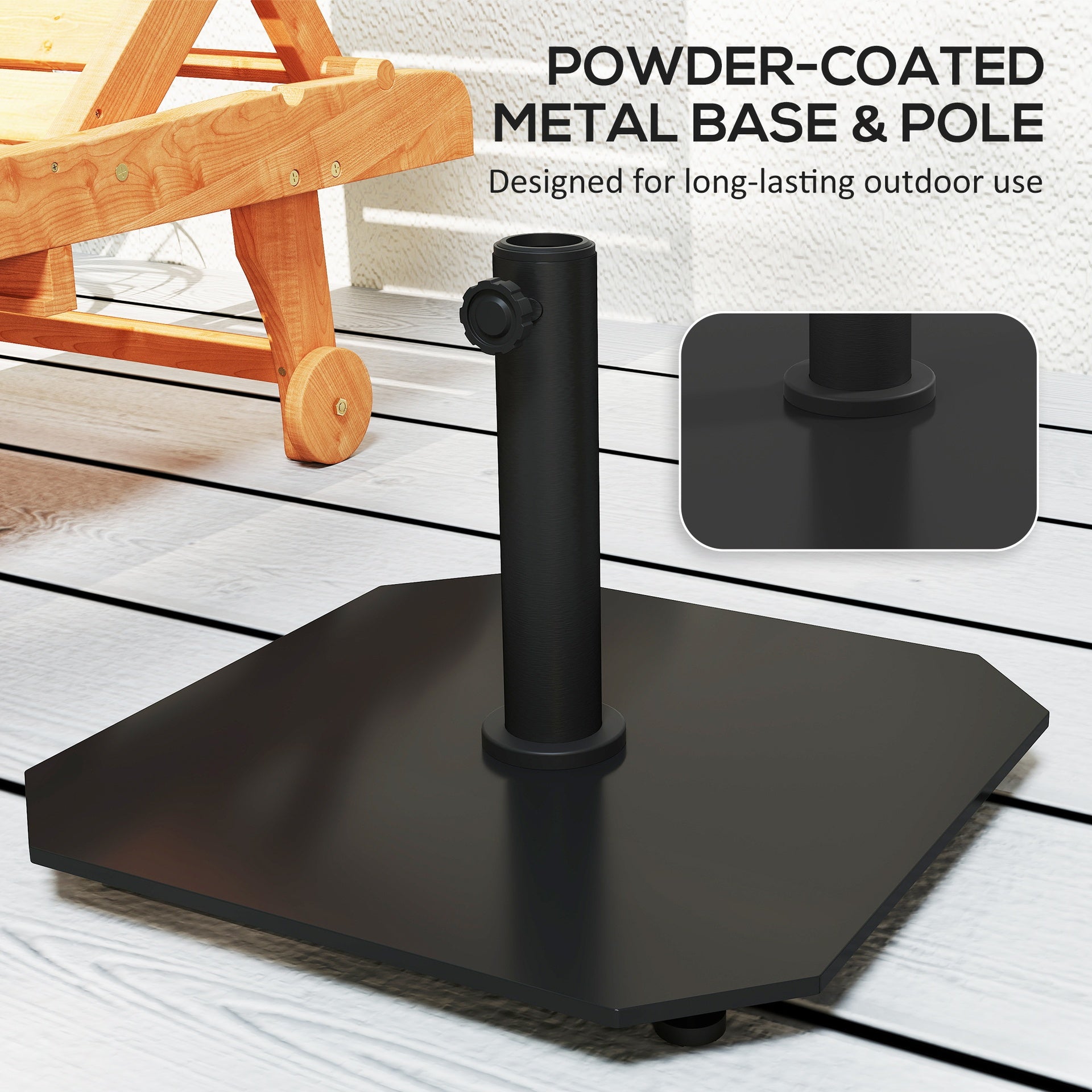 Outsunny Square Patio Umbrella Base, 41 lbs Metal Umbrella Stand Base with Adjustable Foot Pads, Heavy Duty Patio Umbrella Holder for 1.3"/1.5"/1.9" Umbrella Poles for Outdoor, Lawn, Poolside, Black
