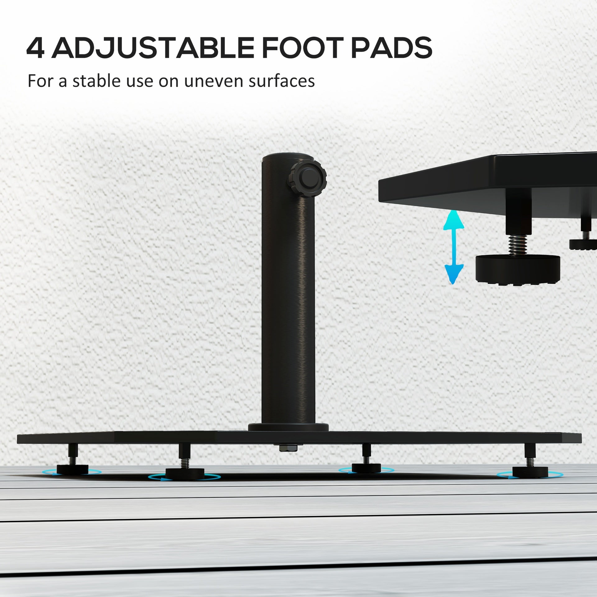 Outsunny Square Patio Umbrella Base, 41 lbs Metal Umbrella Stand Base with Adjustable Foot Pads, Heavy Duty Patio Umbrella Holder for 1.3"/1.5"/1.9" Umbrella Poles for Outdoor, Lawn, Poolside, Black