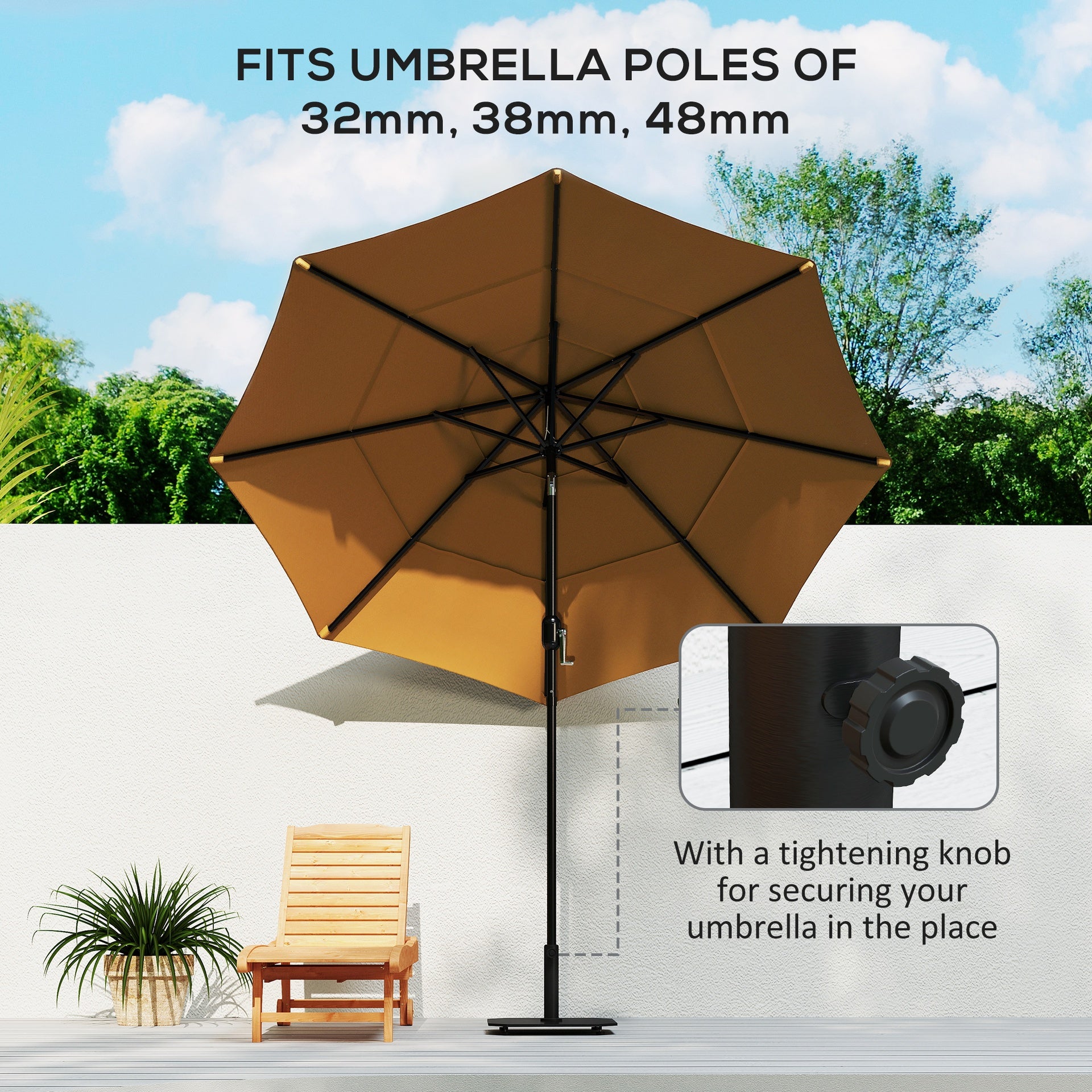 Outsunny Square Patio Umbrella Base, 41 lbs Metal Umbrella Stand Base with Adjustable Foot Pads, Heavy Duty Patio Umbrella Holder for 1.3"/1.5"/1.9" Umbrella Poles for Outdoor, Lawn, Poolside, Black