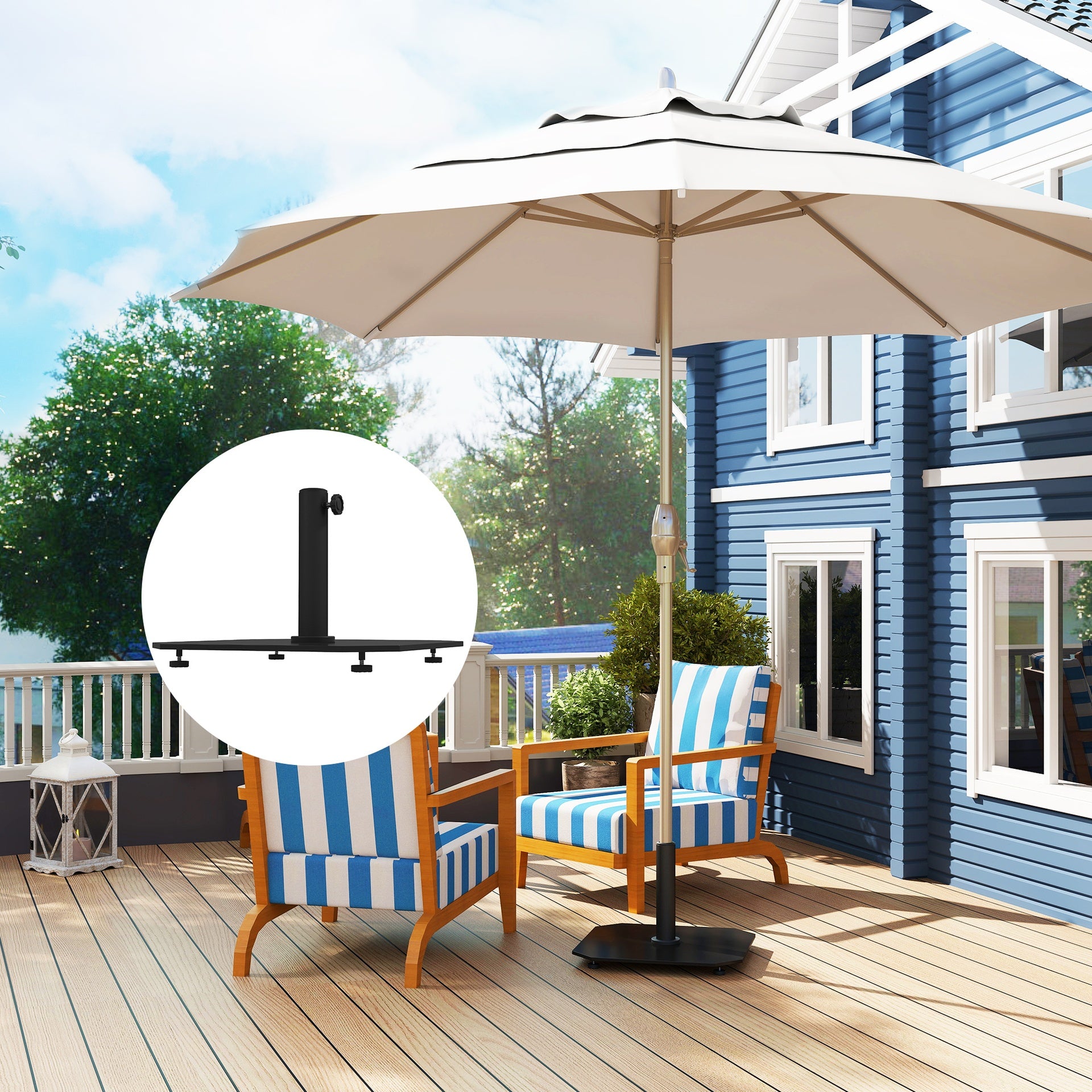 Outsunny Square Patio Umbrella Base, 41 lbs Metal Umbrella Stand Base with Adjustable Foot Pads, Heavy Duty Patio Umbrella Holder for 1.3"/1.5"/1.9" Umbrella Poles for Outdoor, Lawn, Poolside, Black